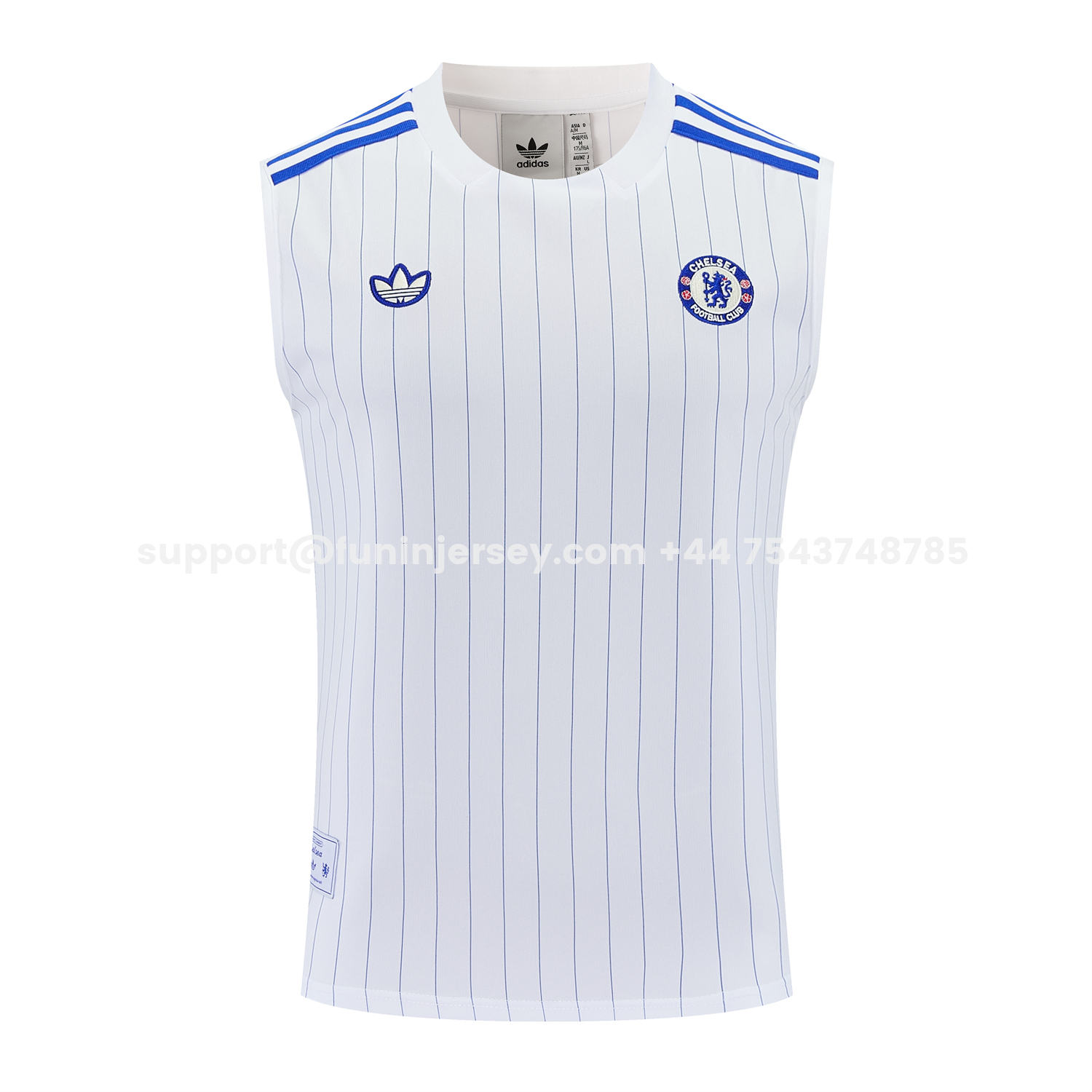 Funinjersey-C.H.E.L.S.E.A 25-26 Retro Style Vest Training Set - White Top & Blue Stripes Pants
