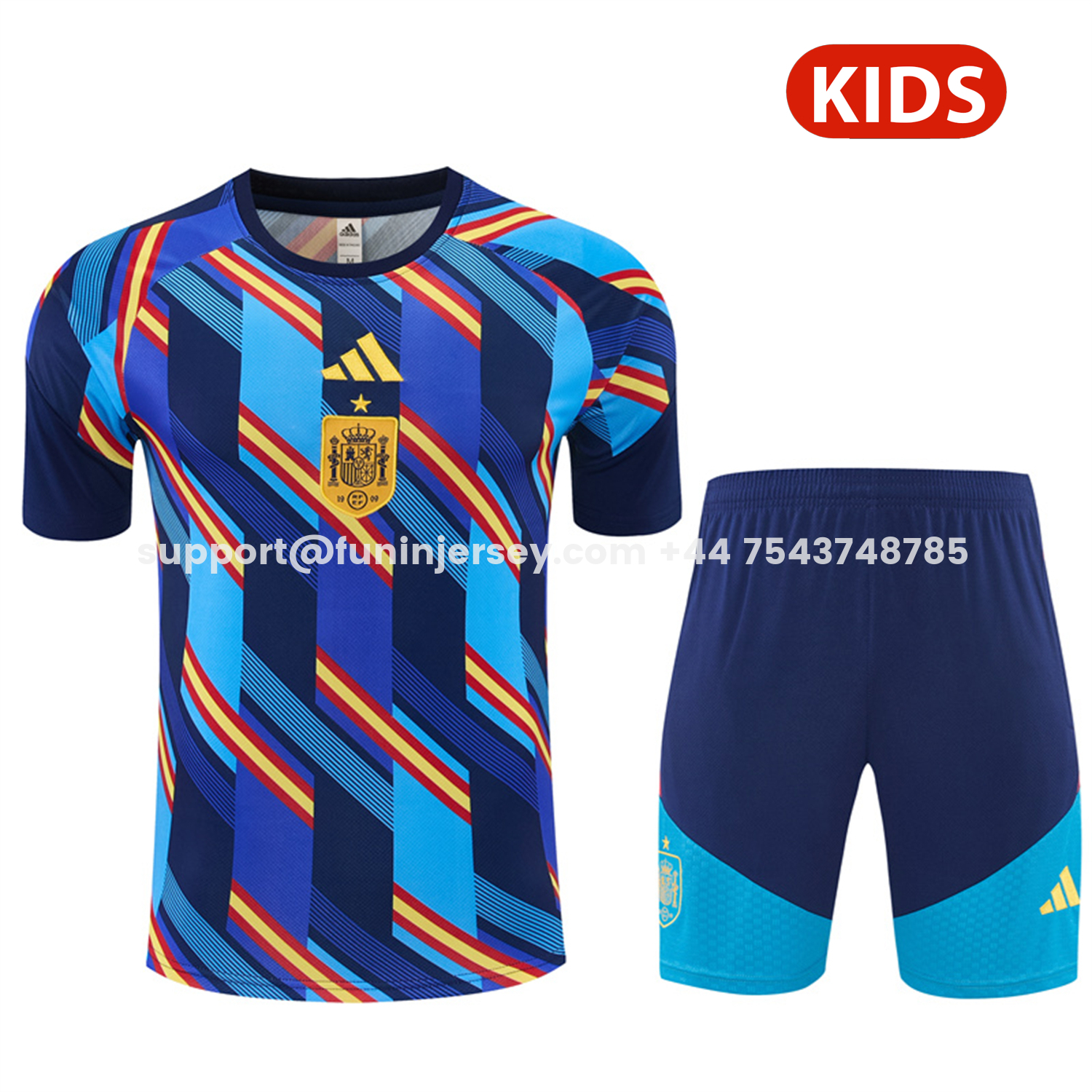 Funinjersey-Spain 2026 Kids Short-Sleeve Training Set - Royal Blue And Yellow Top & Royal Blue Shorts