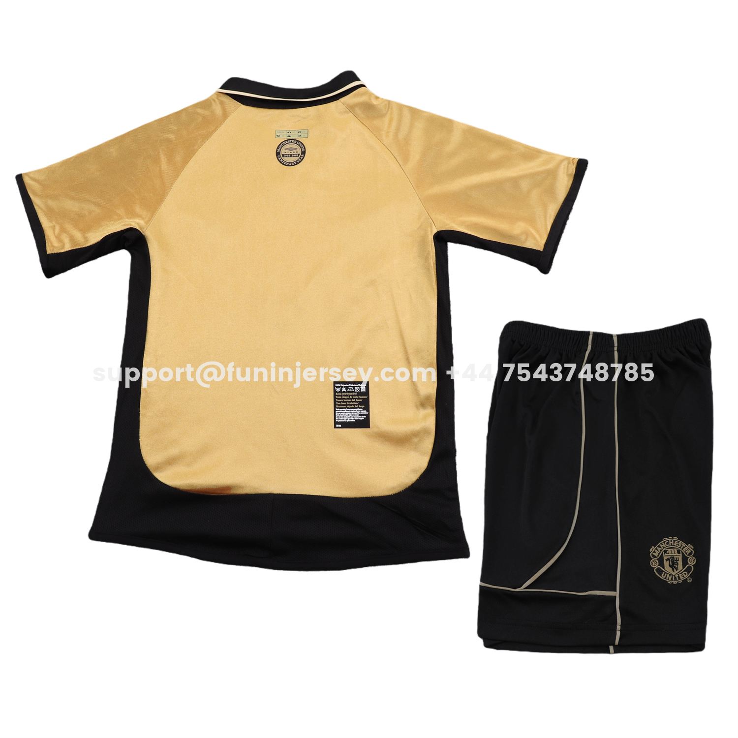 Funinjersey-Retro Manchester United 2001-02 100th Centery Kids Kit - Yellow