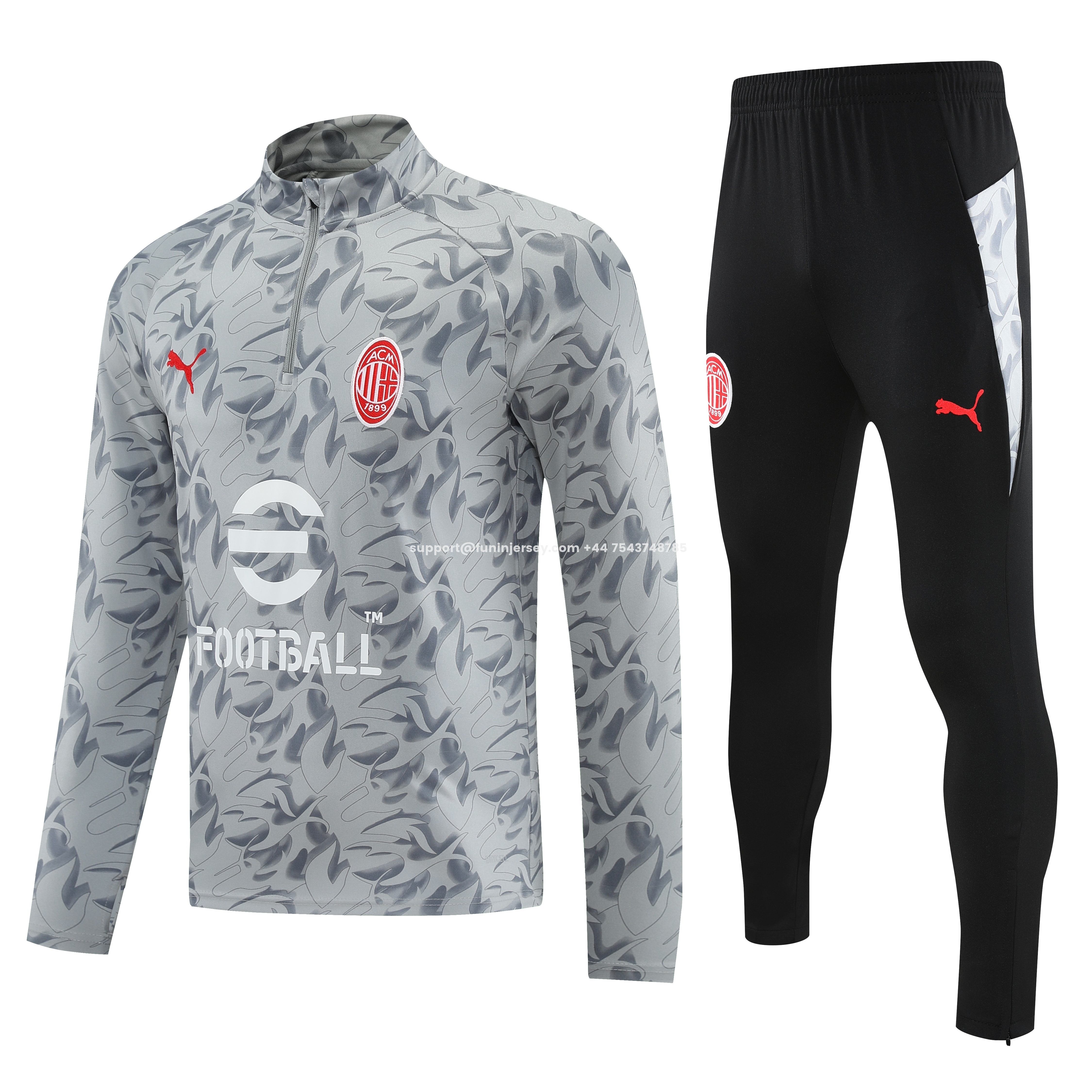 Funinjersey-AC Milan 25-26 Long Sleeve Training Set - Grey Top & Black Pants