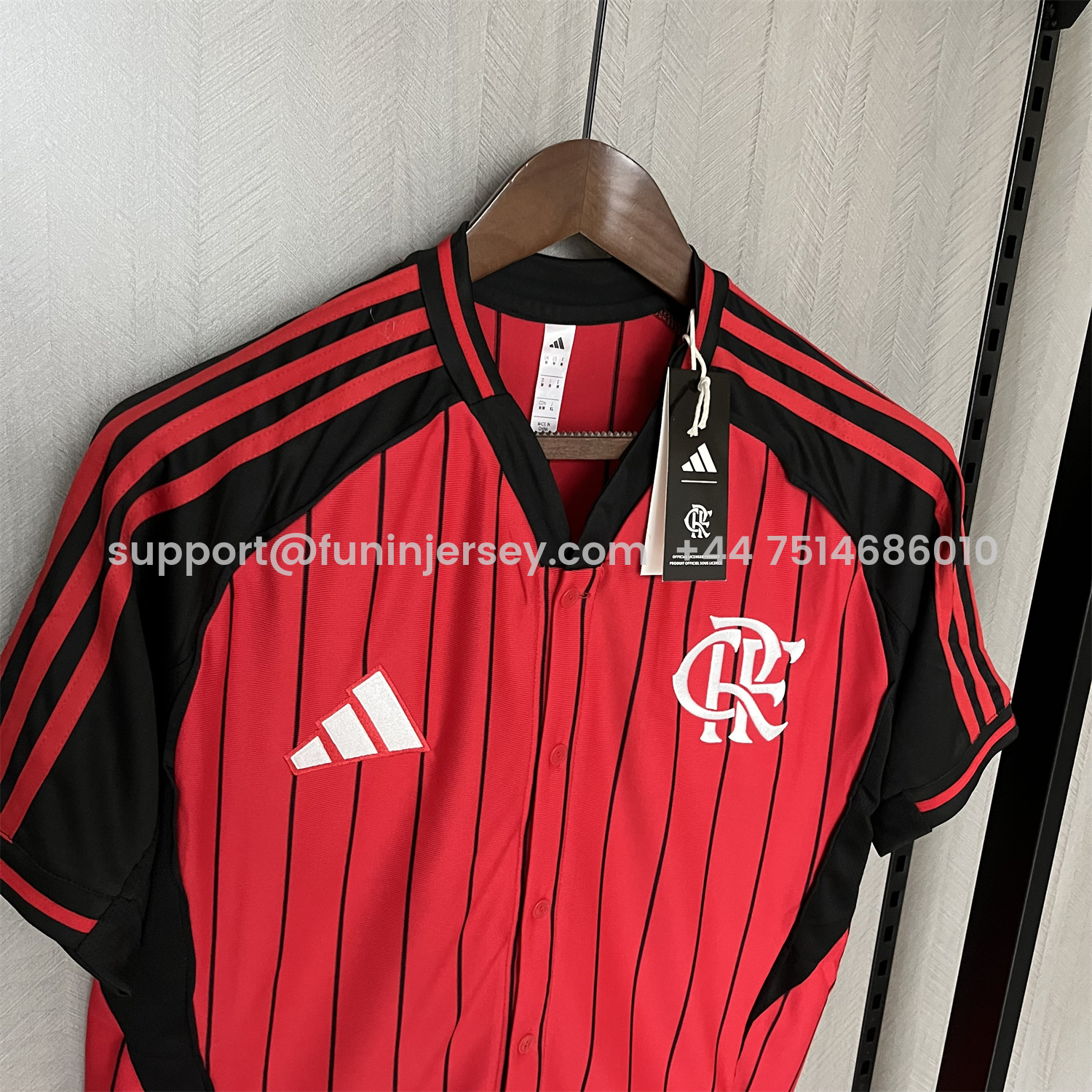 Funinjersey-Flamengo 25-26 Red Baseball Jersey with Black Stripes