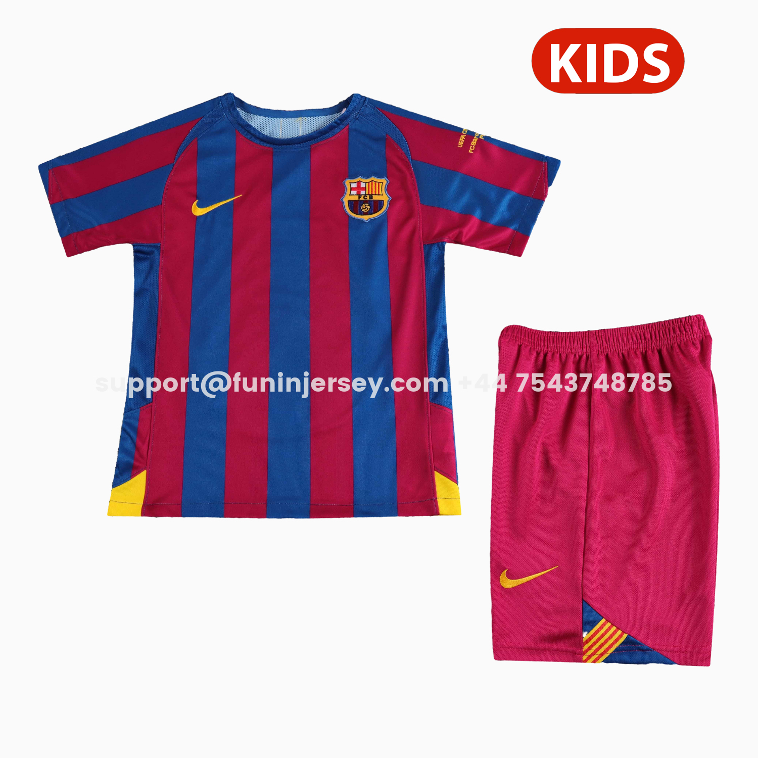 Funinjersey-Retro Barcelona 2005-06 Home Stadium Kids Kit - Champions League Version