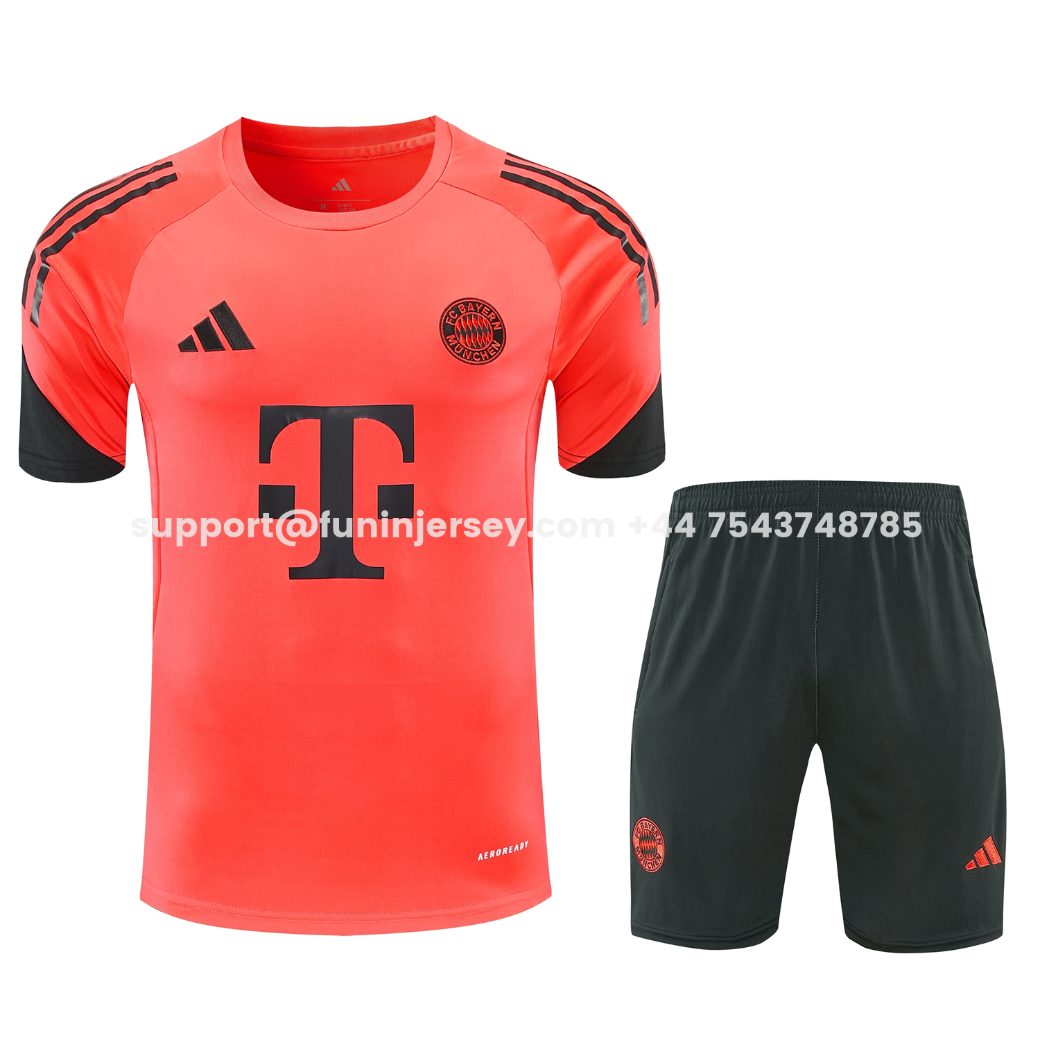 Funinjersey-Bayern Munich 25-26 Short-Sleeve Training Set - Coral With Black Accents Top & Black With Coral Accents Pants