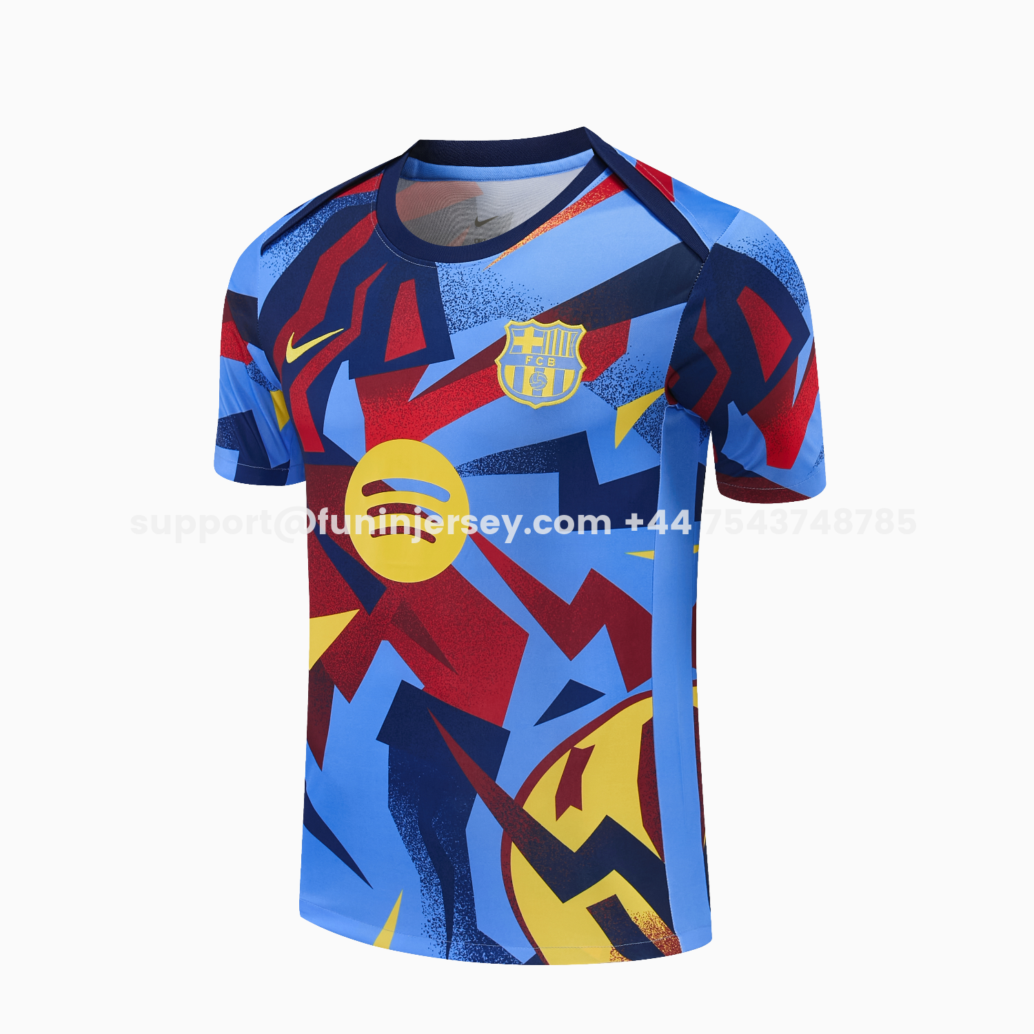 Funinjersey-Barcelona 25-26 Short-Sleeve Training Set - Colors Top & Dark Blue With A Small Pink Detail Pants