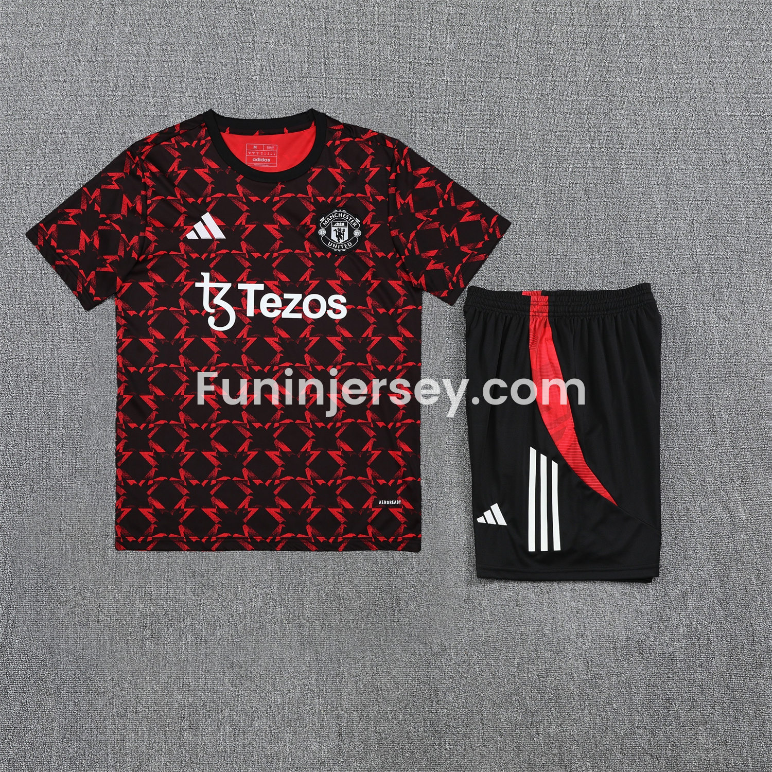 Funinjersey-Manchester United 25-26 Pre-Match Short-Sleeve Training Set - Red Top & Black Shorts