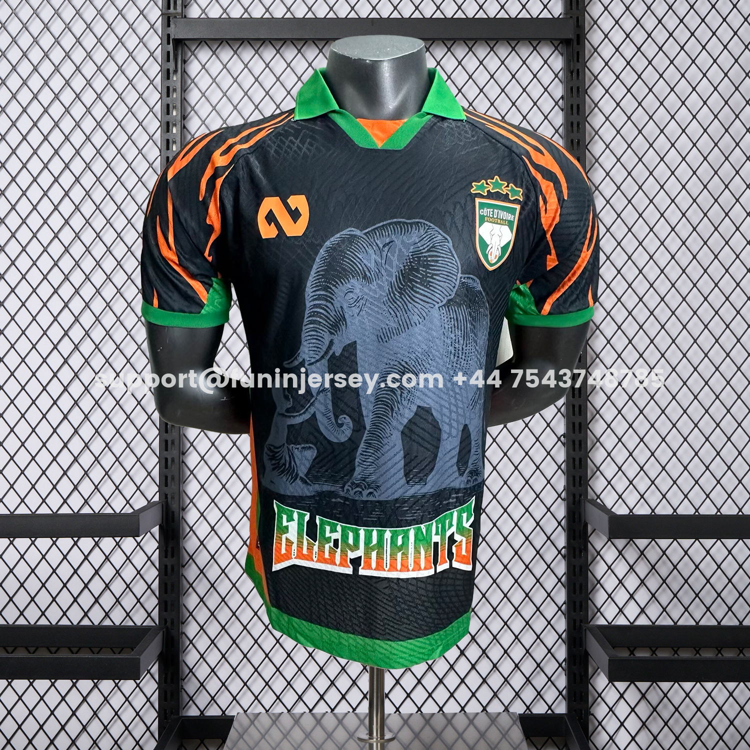 Funinjersey-Ivory Coast 25-26 Elephant And Kid Black Jersey - Player Version