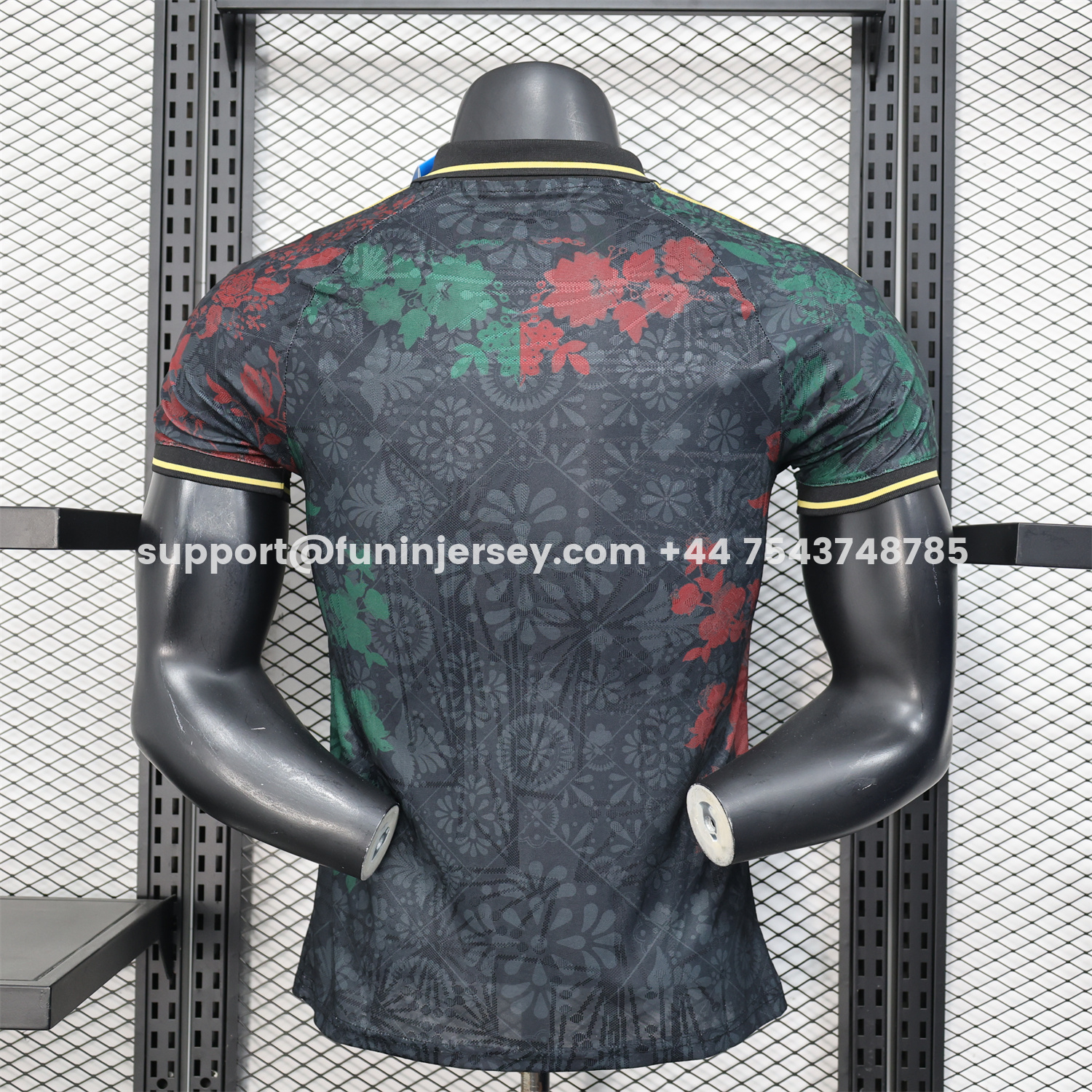 Funinjersey-Mexico 25-26 Black Polo Jersey with Red and Green Floral Pattern - Player Version