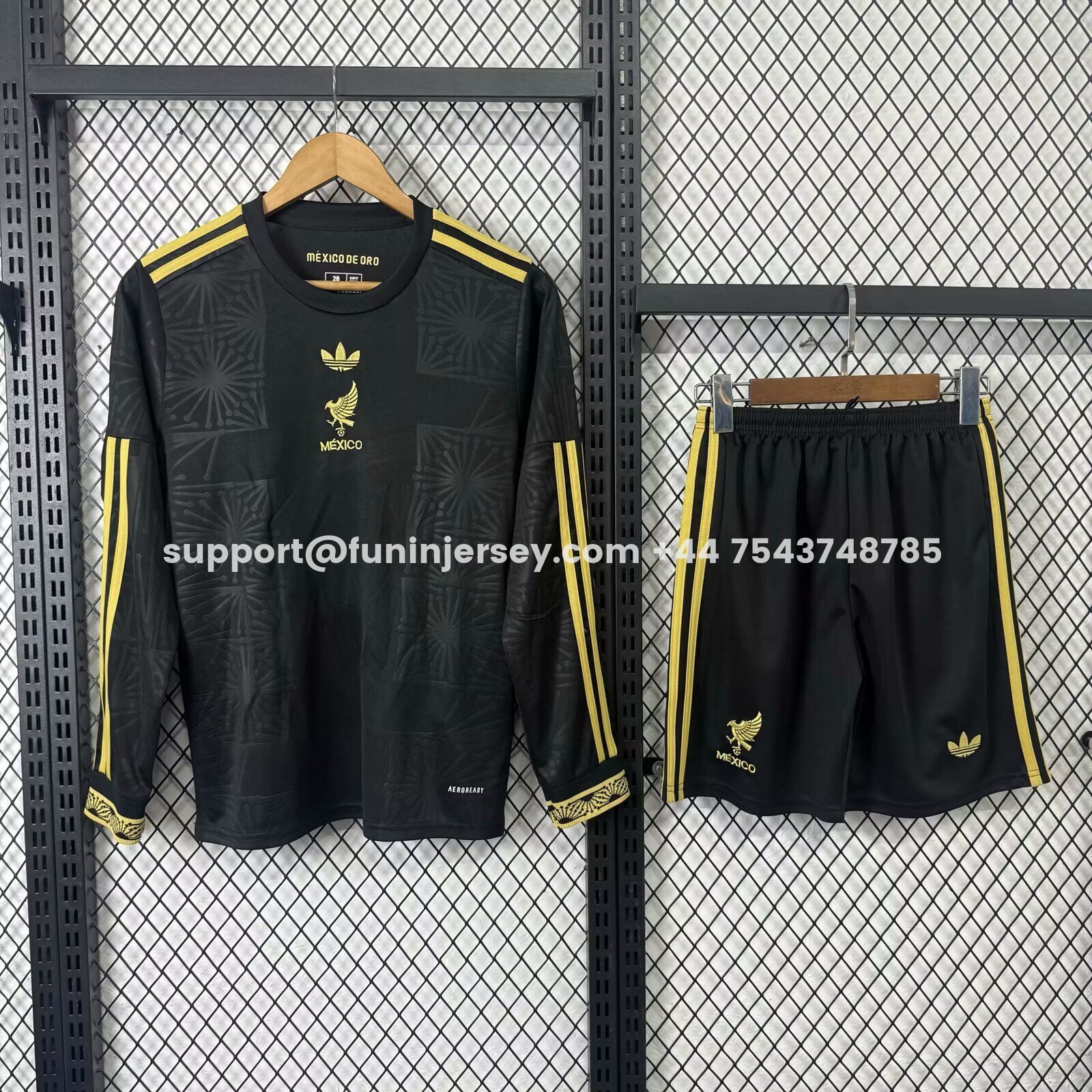 Funinjersey-Mexico 2025 Gold Cup Black Long Sleeve Kids Kit