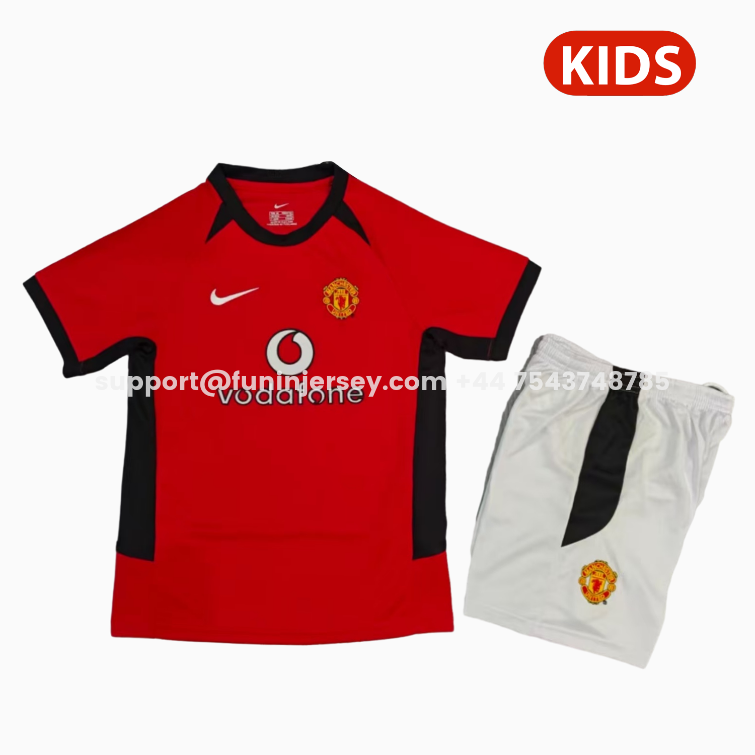 Funinjersey-Retro Manchester United 2002-04 Home Kids Kit