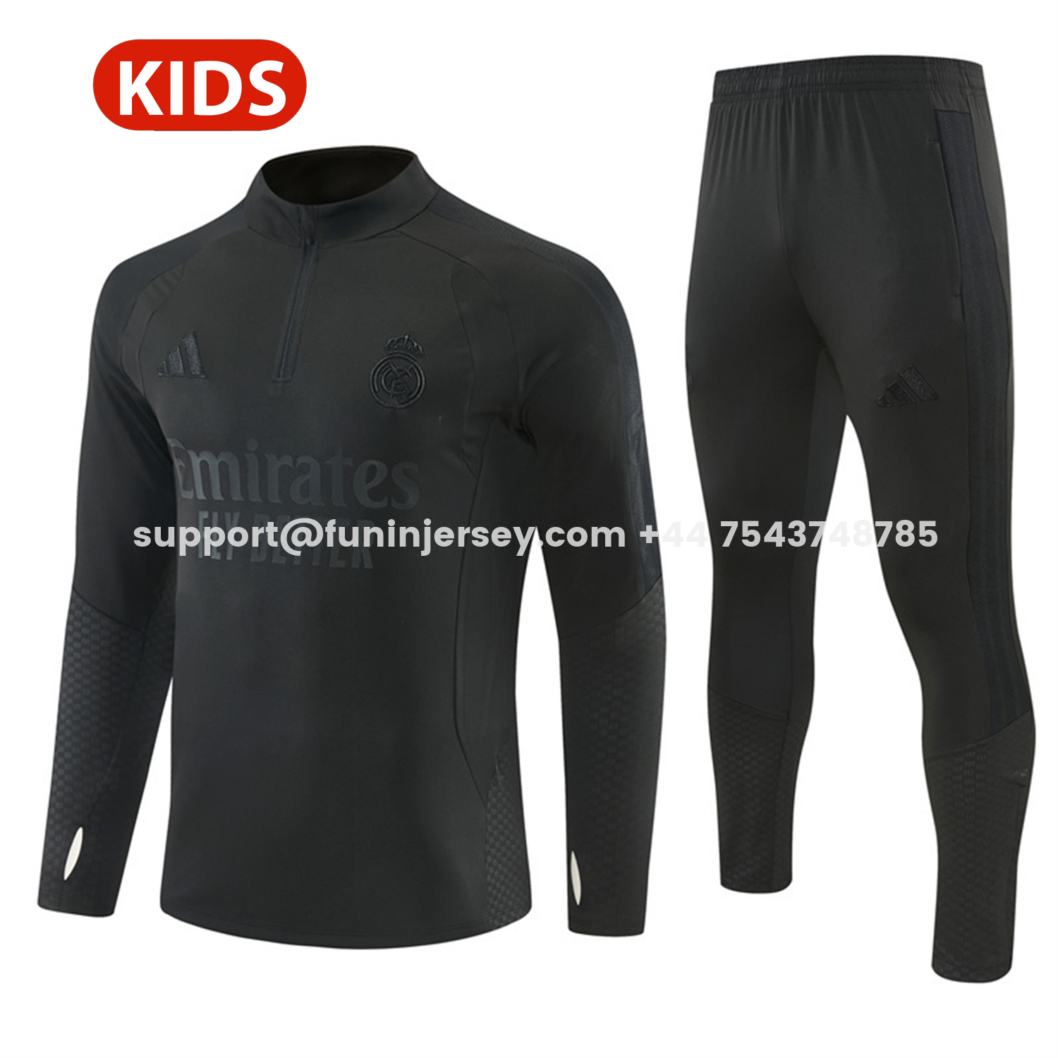 Funinjersey-Real Madrid 26-27 Kids Long Sleeves Training Set - Pure Black Top And Pants