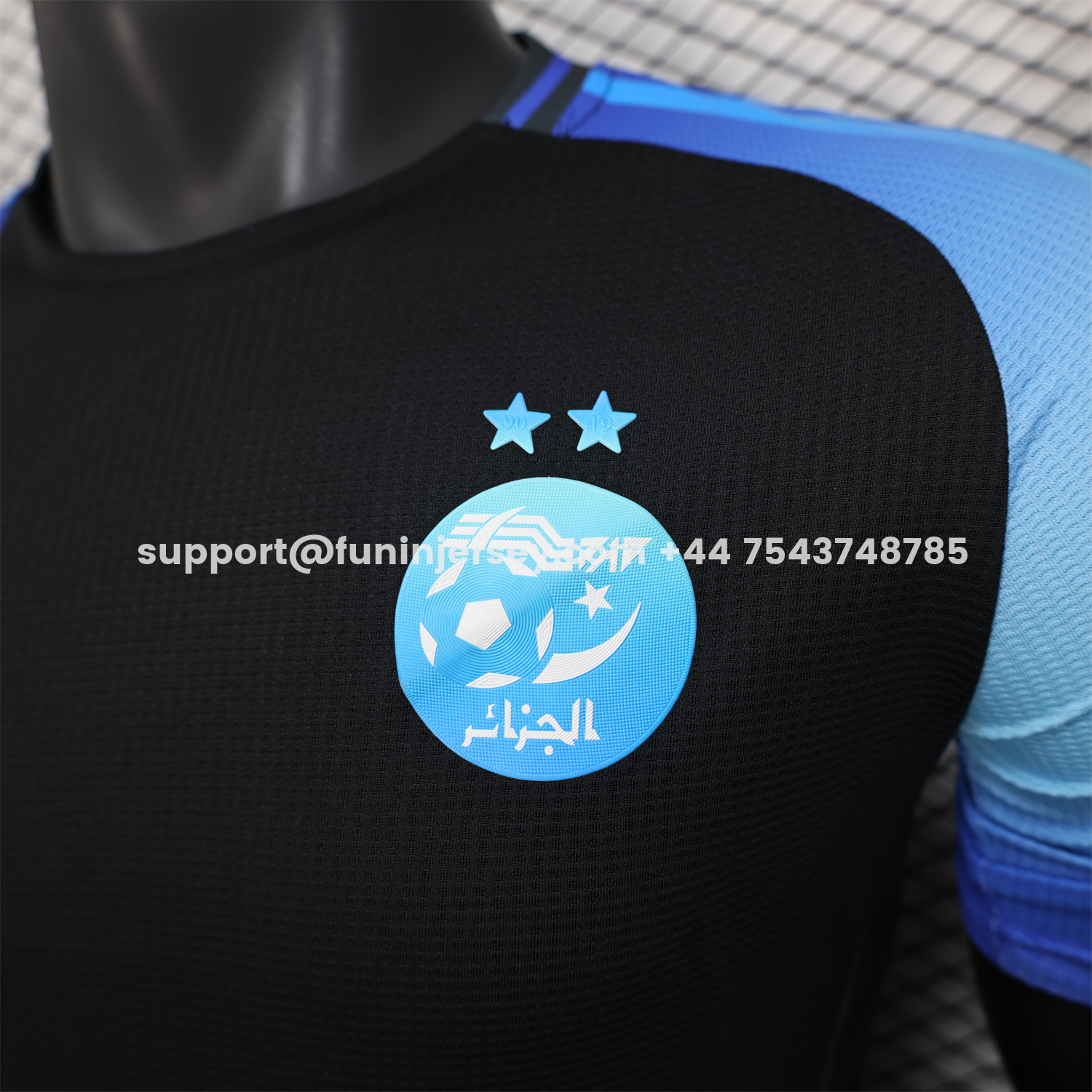 Funinjersey-Algeria 25-26 Pure Black with Blue Sleeves Jersey - Player Version