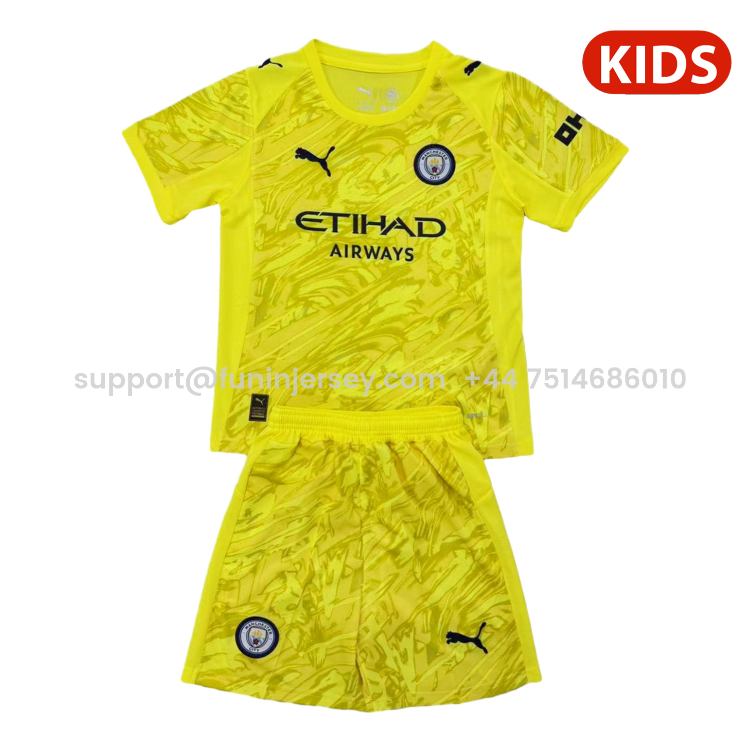 Funinjersey-Manchester City 25-26 Yellow Goalkeeper Kids Kit