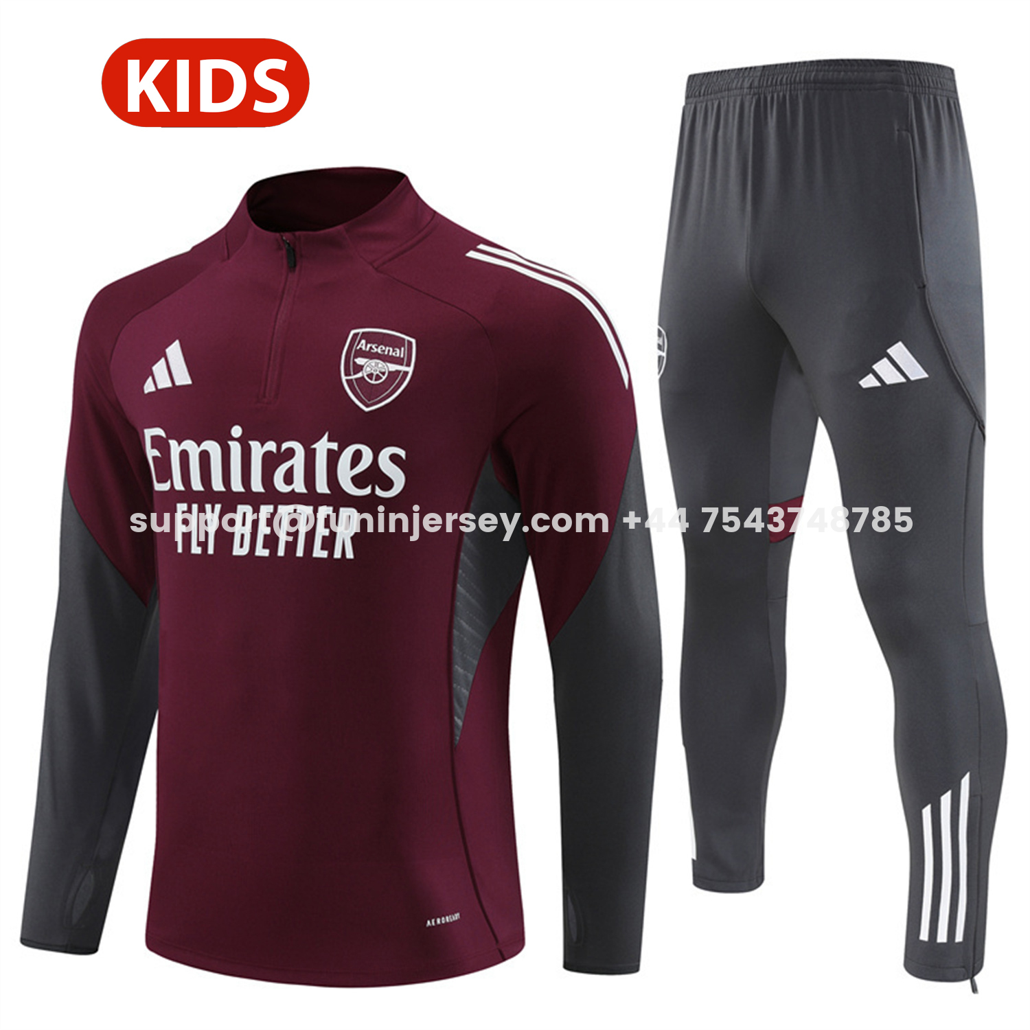 Funinjersey-Arsenal 25-26 Kids Long Sleeve Training Set - Wine Red Top & Grey Pants