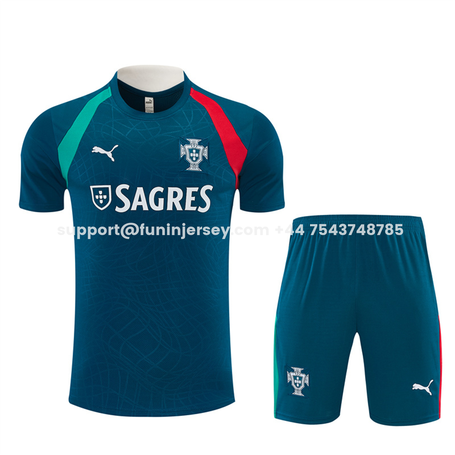 Funinjersey-Portugal 2026 Short-Sleeve Training Set - Dark Teal With Red And Light Teal Accents Top & Colors Pants