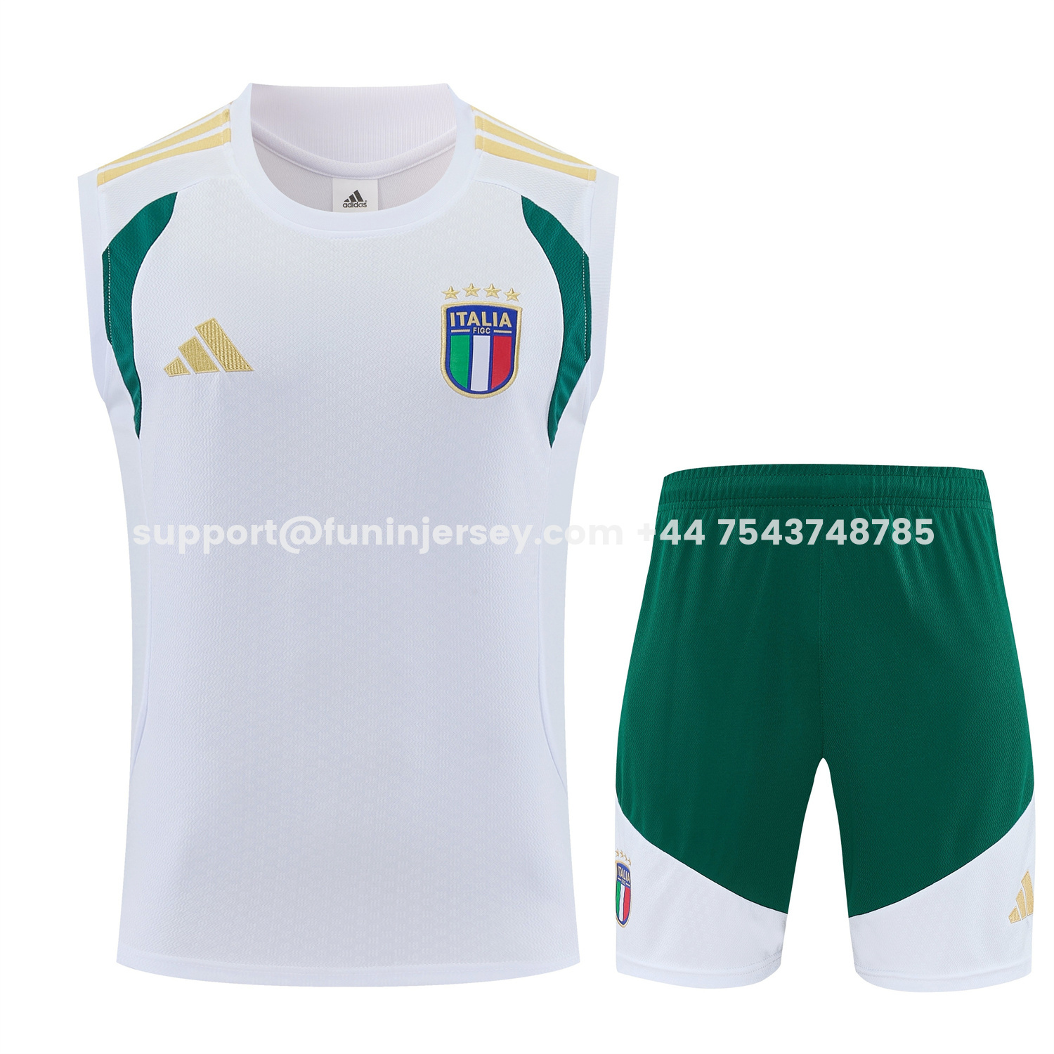 Funinjersey-Italy 2026 Vest Training Set - White Vest and Green Shorts