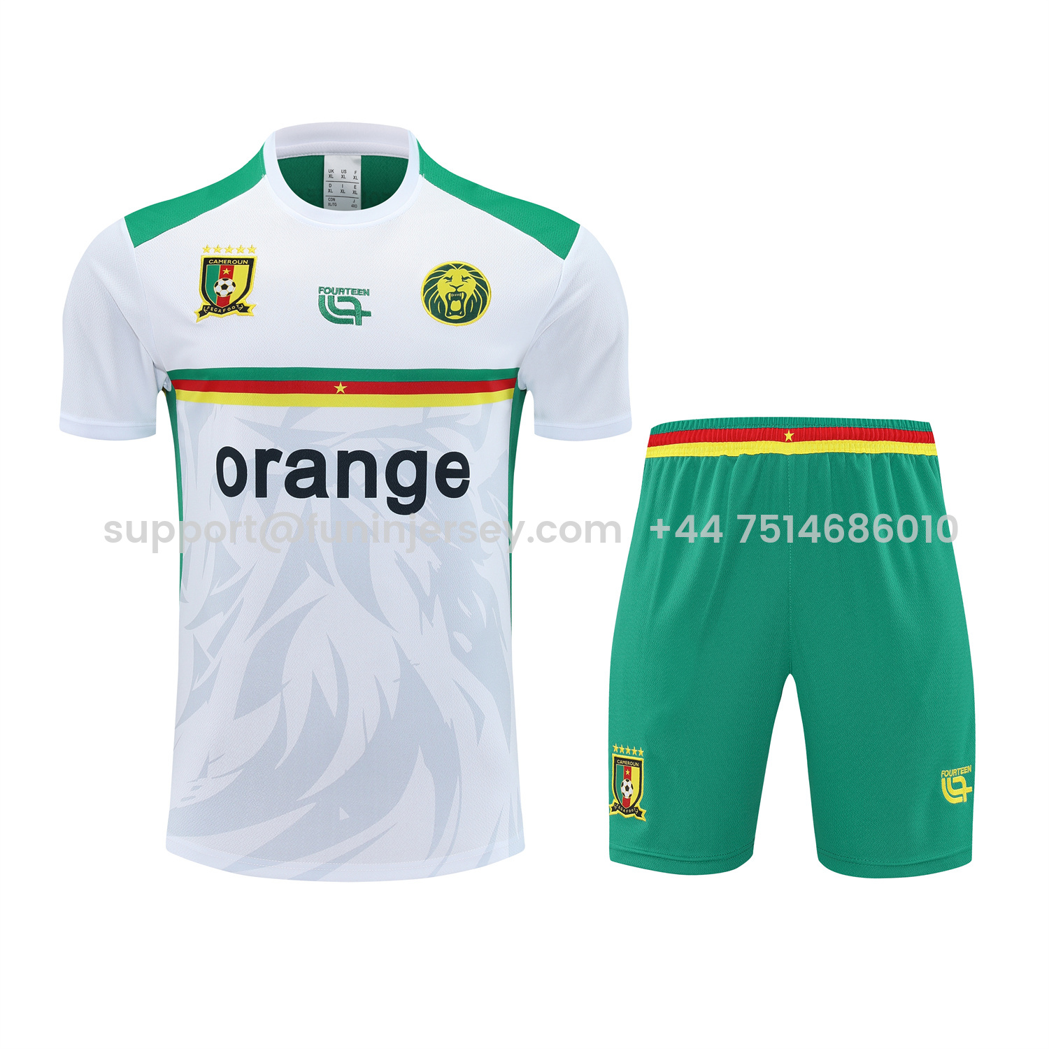 Funinjersey-Cameroon 25-26 Short-Sleeve Training Set - White Top and Green Shorts