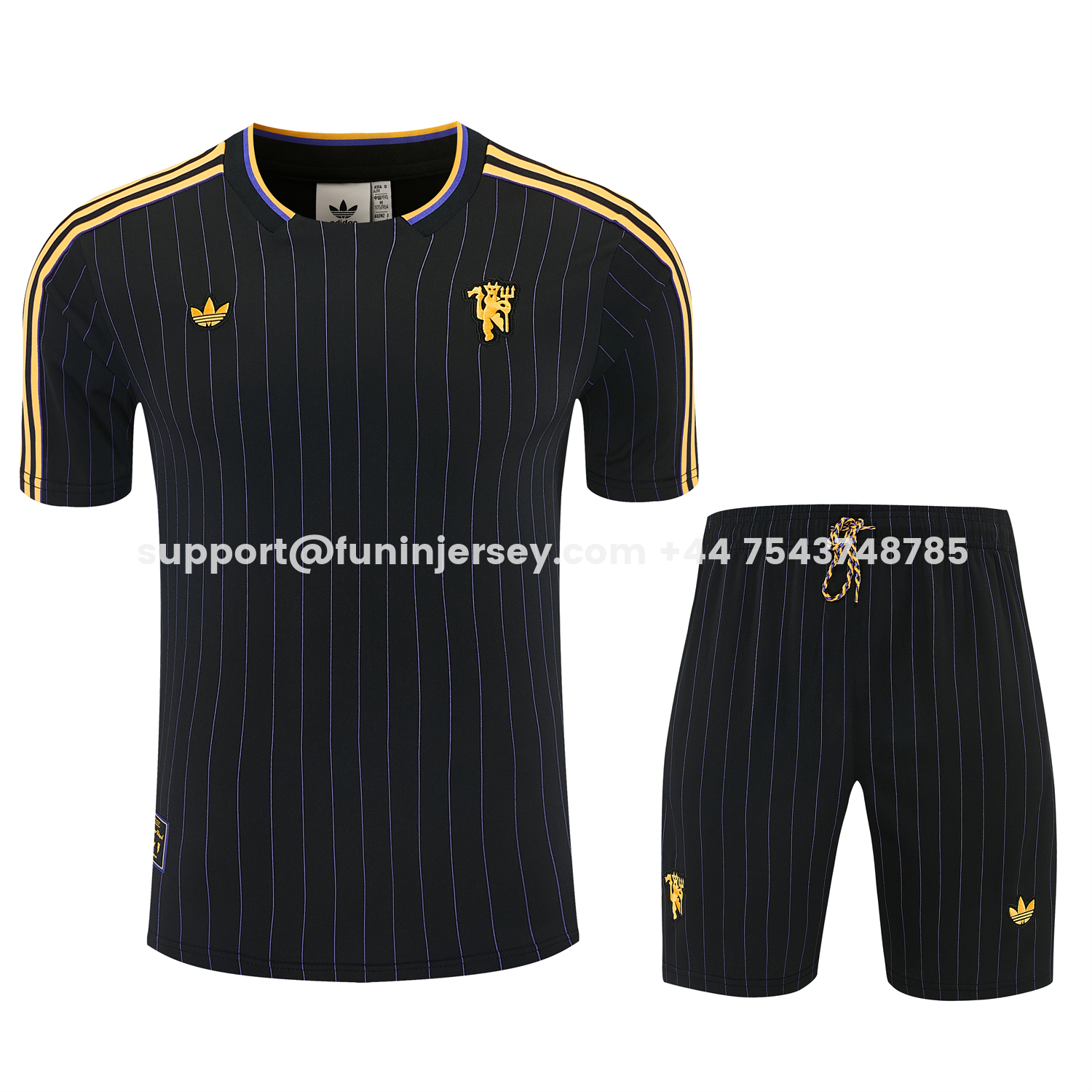 Funinjersey-Manchester United 25-26 Retro Style Short-Sleeve Training Set - Black With Yellow Accents Top & Pants