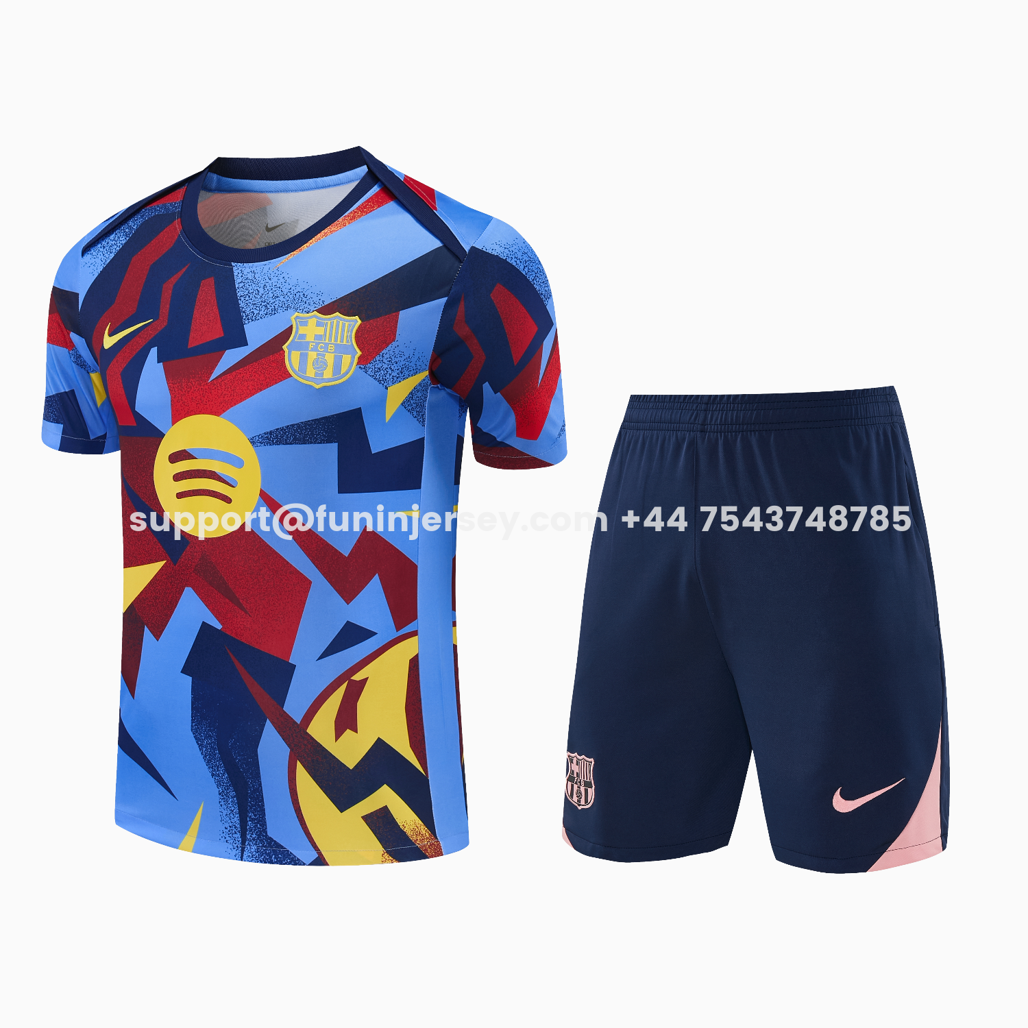 Funinjersey-Barcelona 25-26 Short-Sleeve Training Set - Colors Top & Dark Blue With A Small Pink Detail Pants