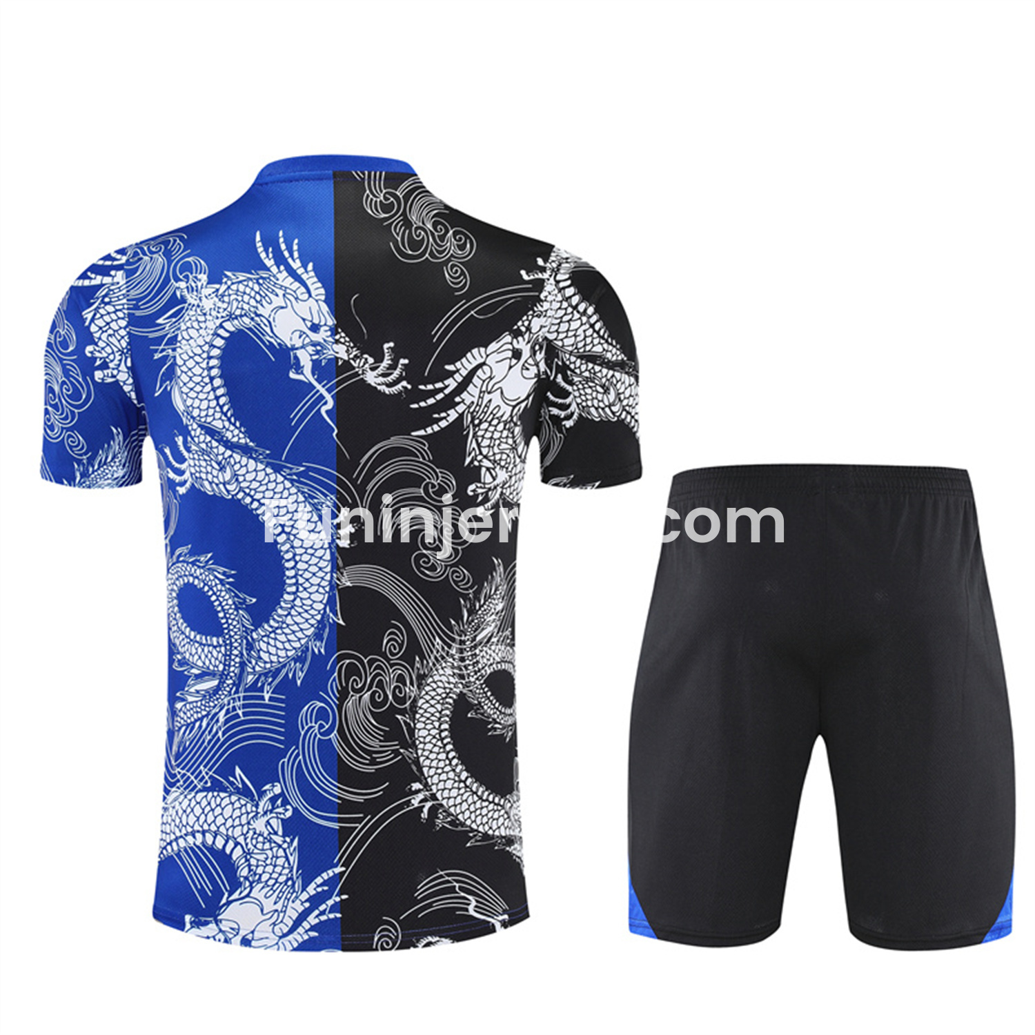 Funinjersey-Real Madrid 25-26 Short-Sleeve Training Set - Blue Black Dragon Top & Black Shorts