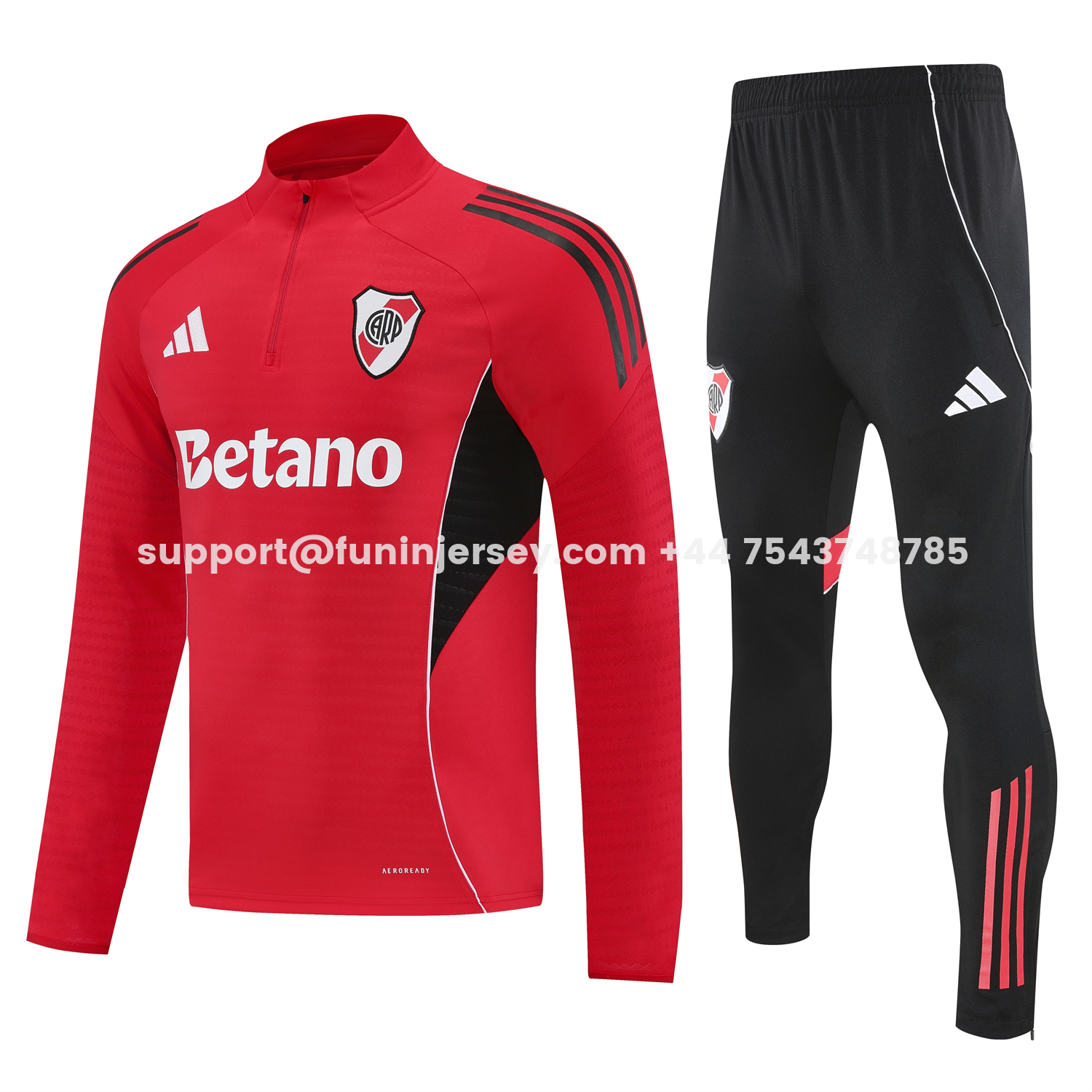 Funinjersey-River Plate 25-26 Long Sleeves Training Set - Red Top & Black Pants