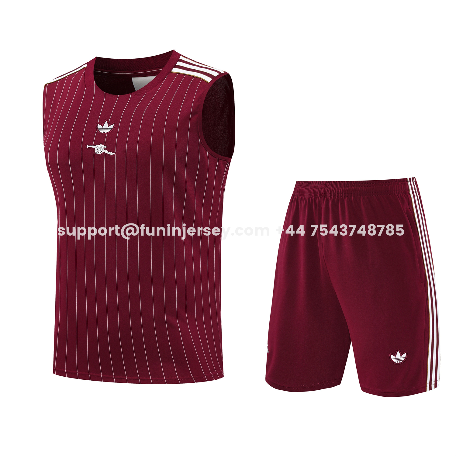Funinjersey-Arsenal 25-26 Retro Style Vest Training Set - Burgundy With White Stripes Top & Pants