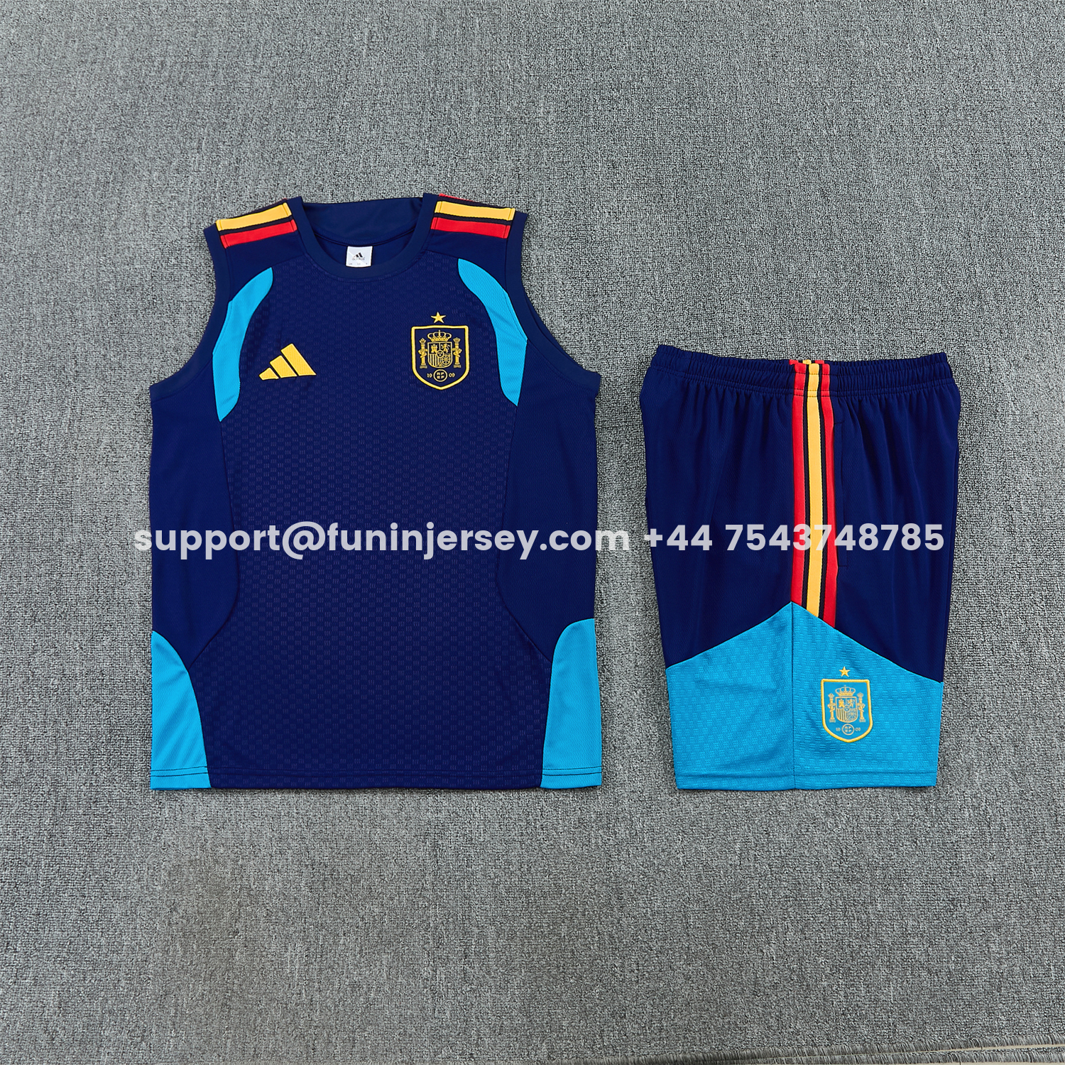 Funinjersey-Spain 2026 Vest Training Set - Dark Blue Vest and Shorts