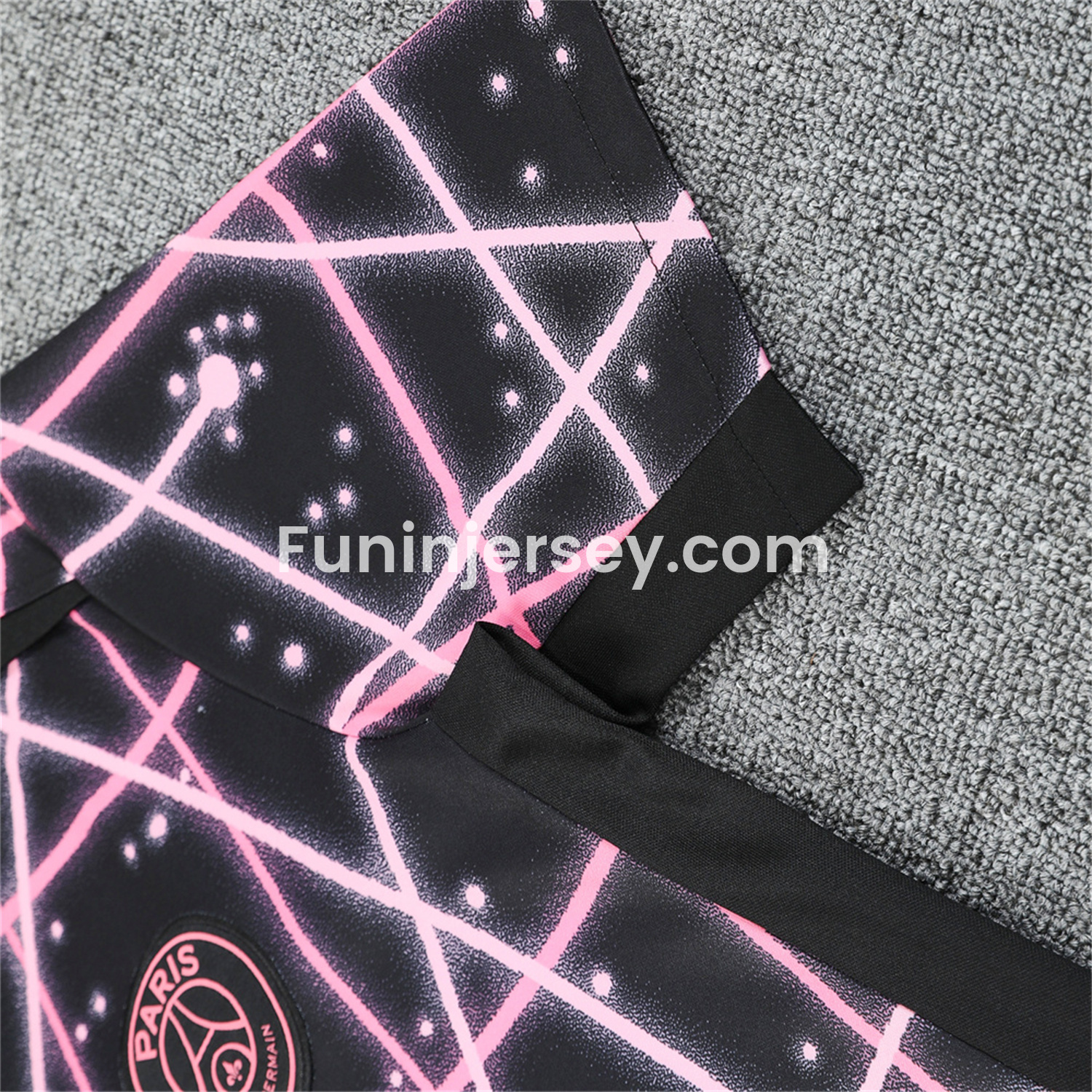 Funinjersey-Paris Saint-Germain PSG 25-26 Short-Sleeve Training Set - Pink Fluorescent Rays Black Top & Black Shorts