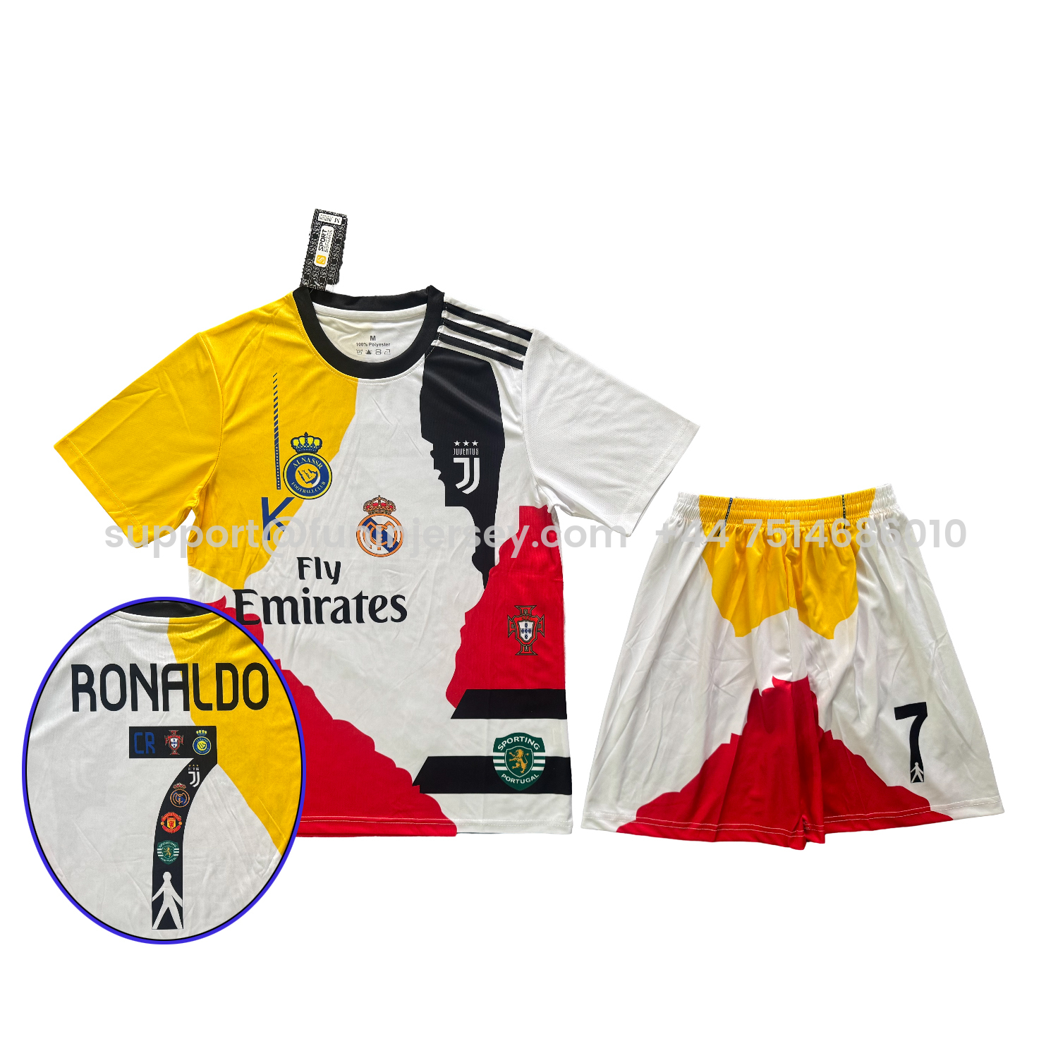 Funinjersey-Cristiano Ronaldo Career Commemorative Men's Adult Jersey Set - Fans Version with Ronaldo #7 - Real Madrid Manchester United Juventus Portugal Al Nassr Sporting CP