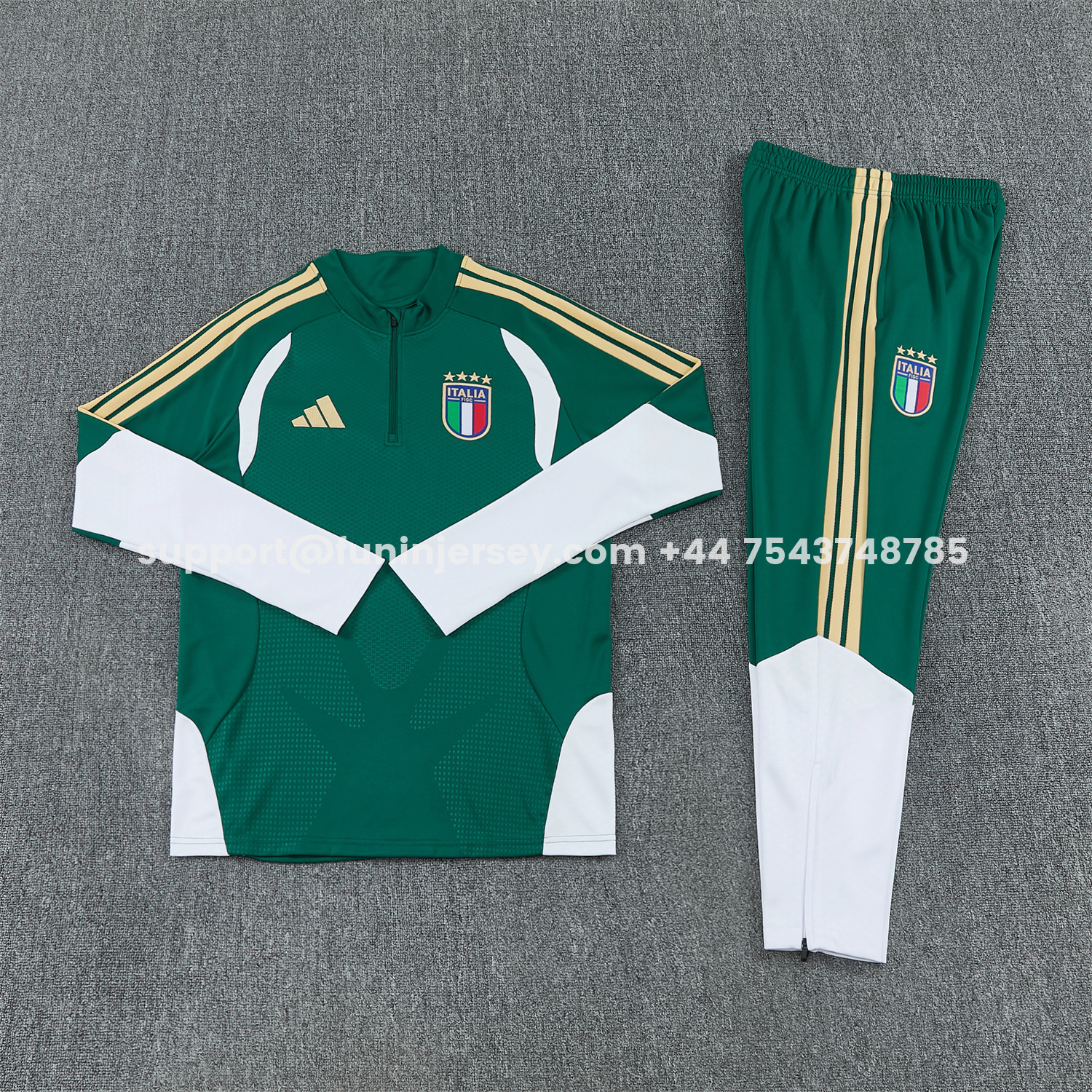 Funinjersey-Italy 2026 Long Sleeve Training Set - Green With White Top & Pants