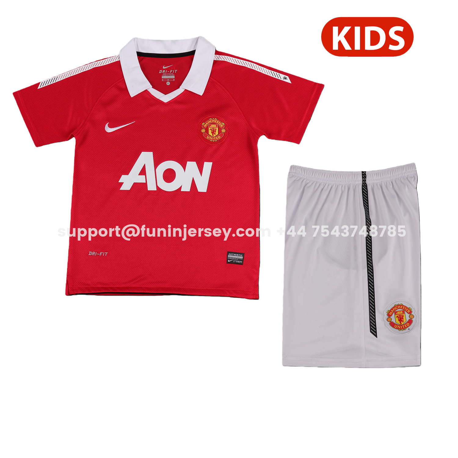 Funinjersey-Retro Manchester United 2010-11 Home Kids Kit