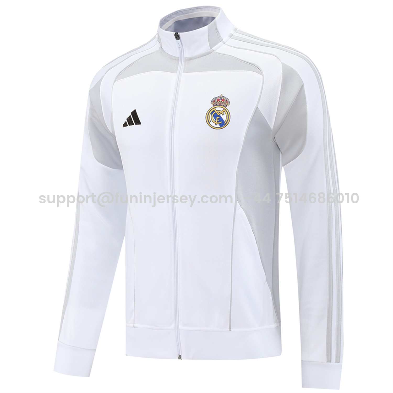 Funinjersey-Real Madrid 25-26 Jacket Training Tracksuit - White Jackets & Light Grey Pants