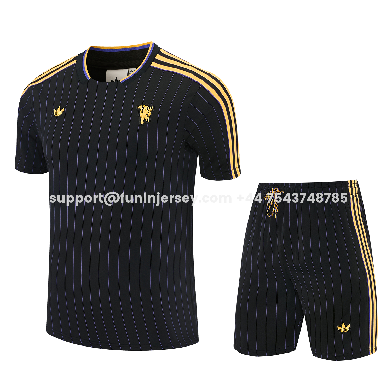 Funinjersey-Manchester United 25-26 Retro Style Short-Sleeve Training Set - Black With Yellow Accents Top & Pants