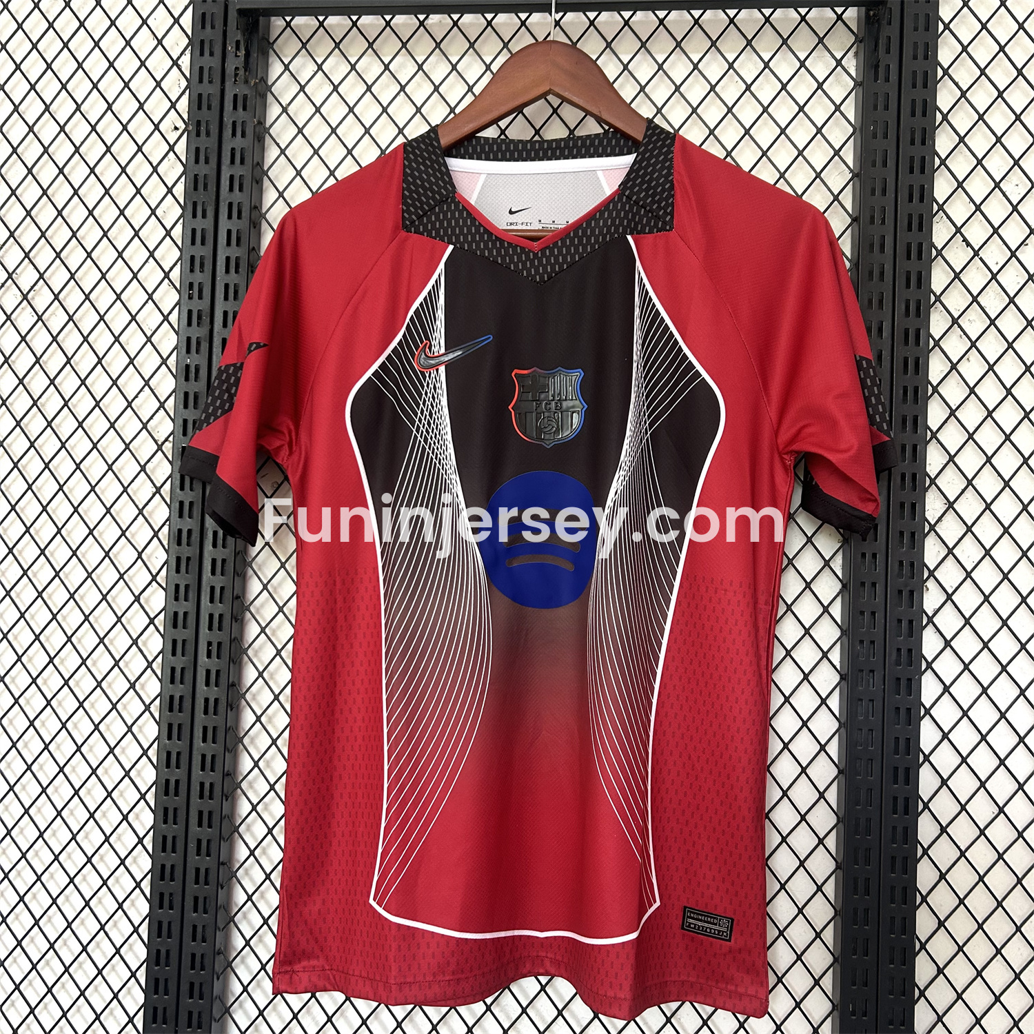 Funinjersey-Barcelona 25-26 T90 White Black Lines Red Jersey - Fans Version