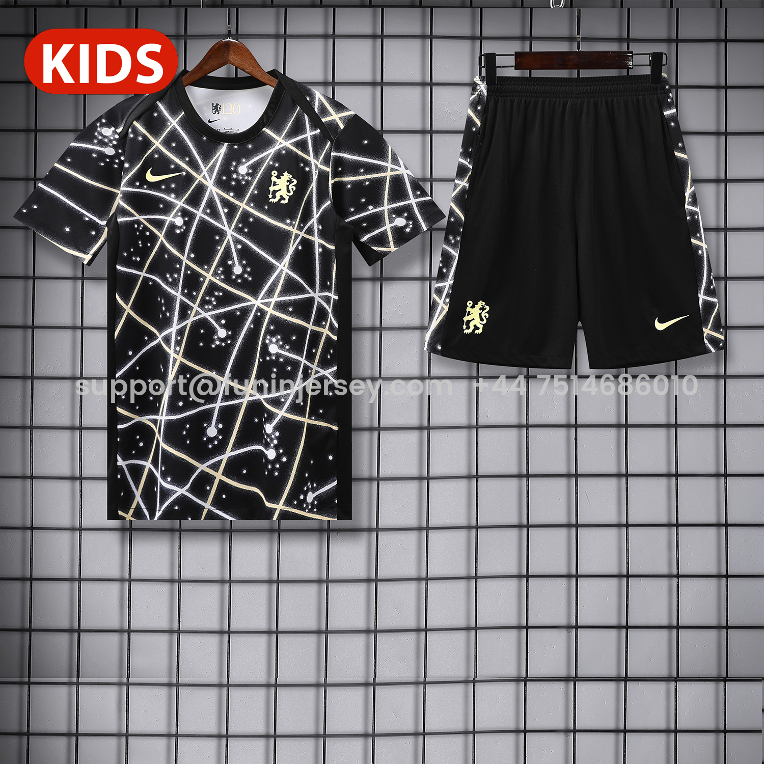 Funinjersey-C.H.E.L.S.E.A 25-26 Kids Short-Sleeve Training Set - Yellow Fluorescent Rays Black Top & Black Shorts