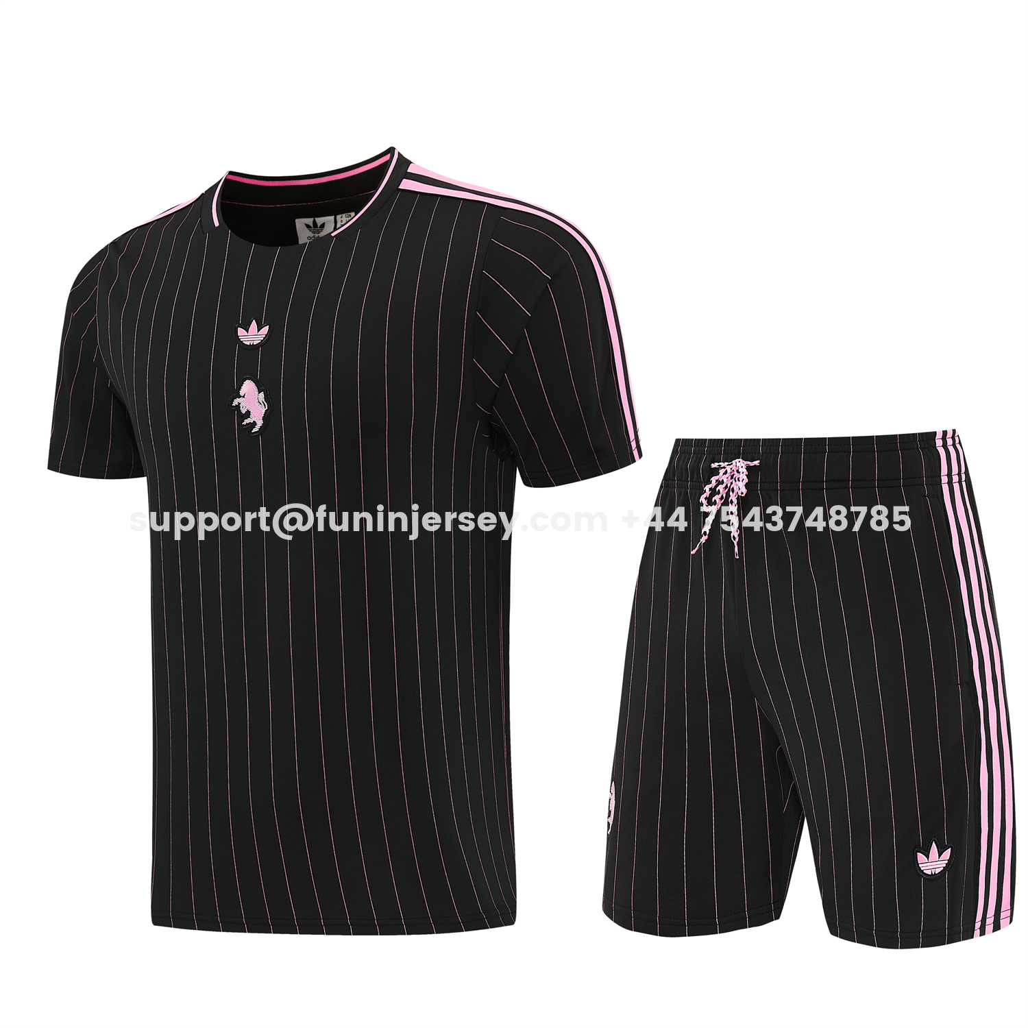 Funinjersey-Juventus 26-27 Short-Sleeve Training Set - Pink Lines Black Top & Shorts