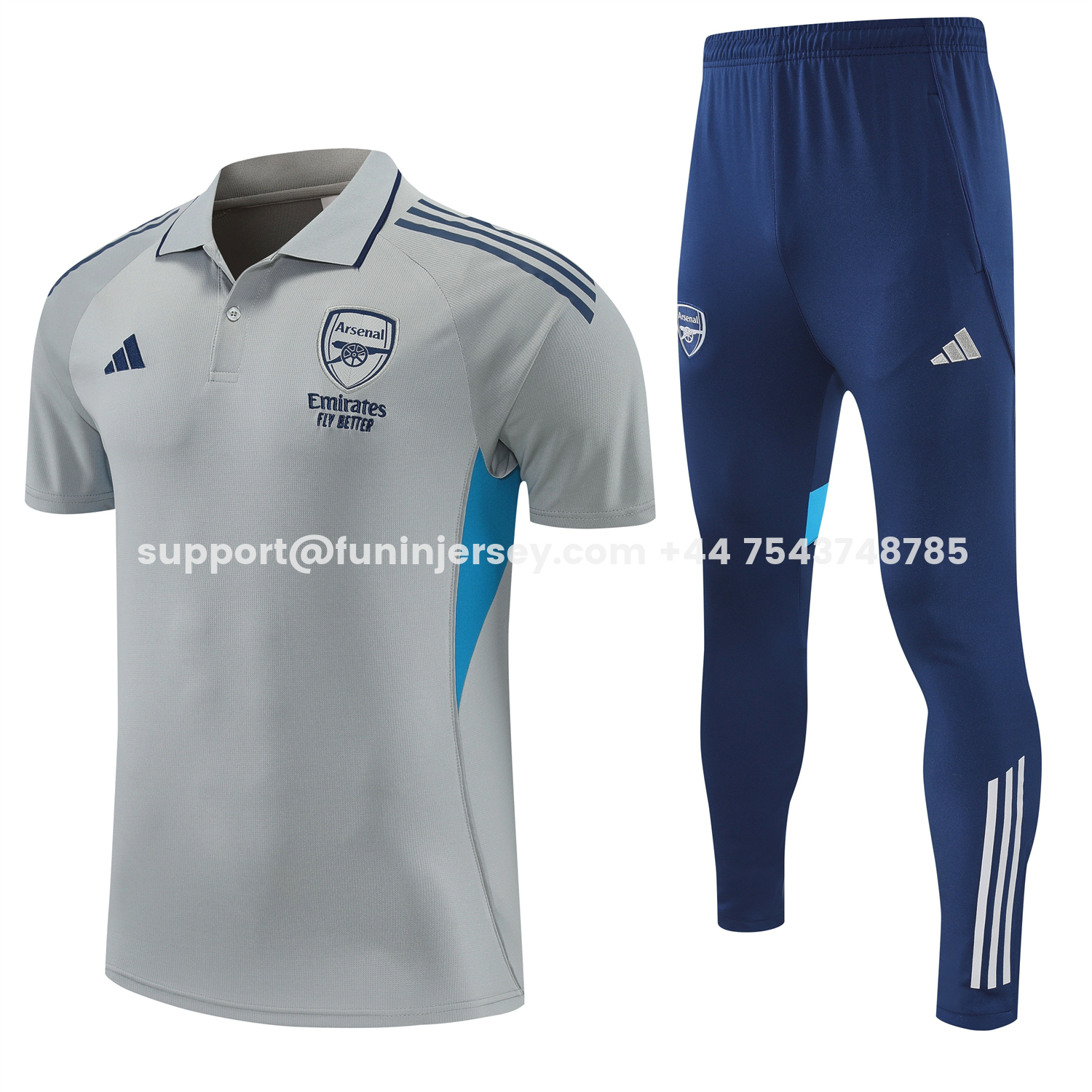 Funinjersey-Arsenal 25-26 POLO Short-Sleeve Training Set - Grey Top and Deep Blue Pants