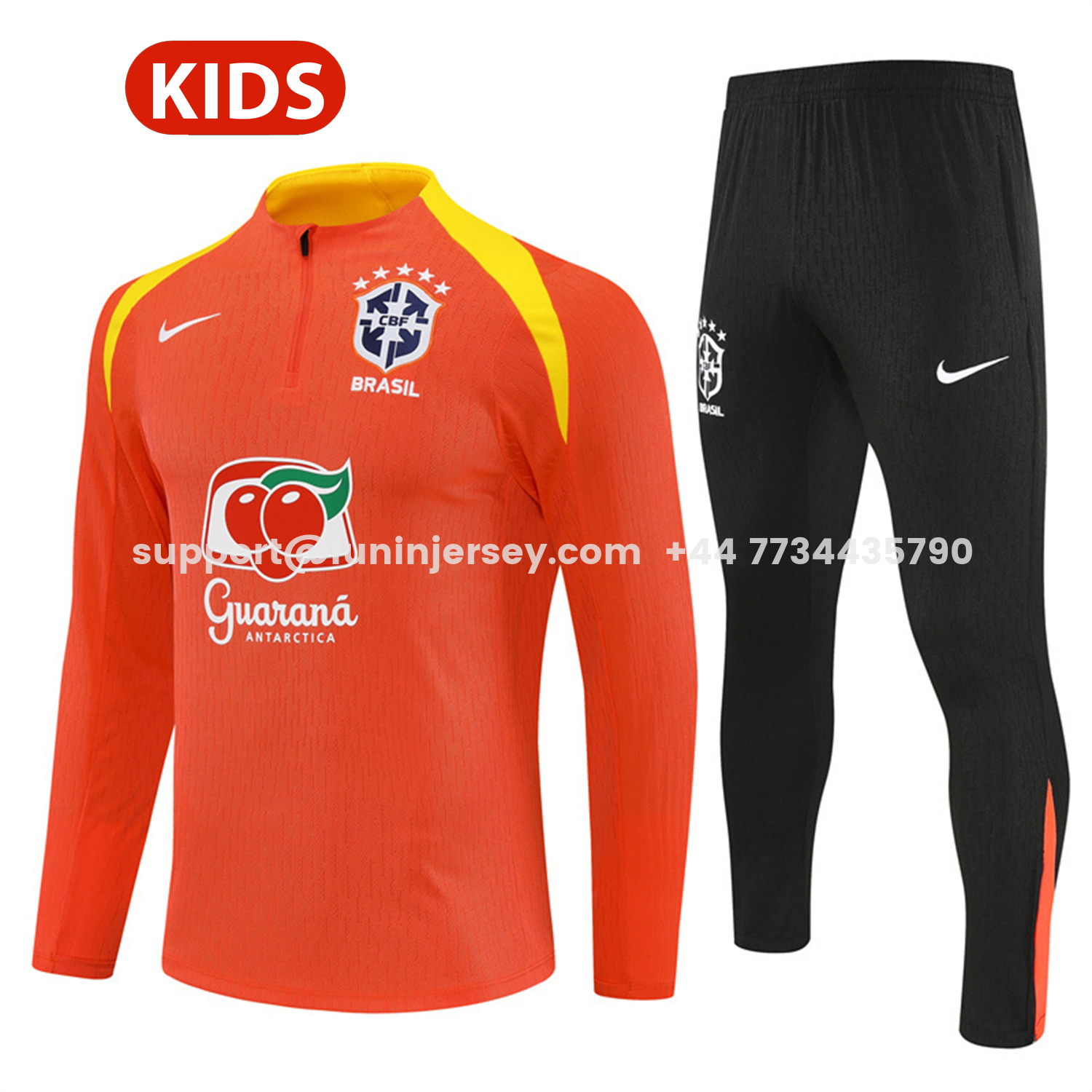 Funinjersey-Brazil 25-26 Kids Long Sleeve Training Set - Player Version - Orange Top and Black Pants
