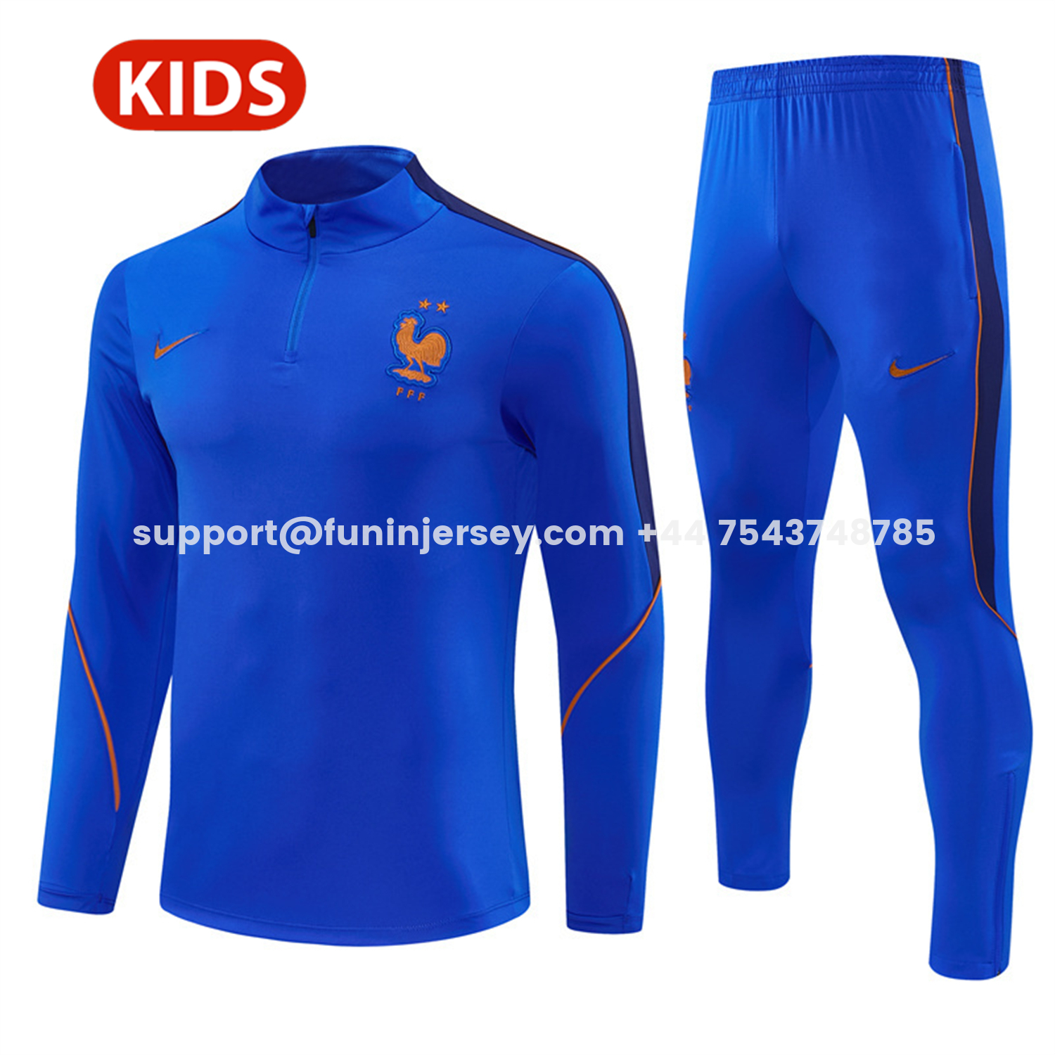 Funinjersey-France 2026 Kids Long Sleeve Training Set - Royal Blue Top & Pants