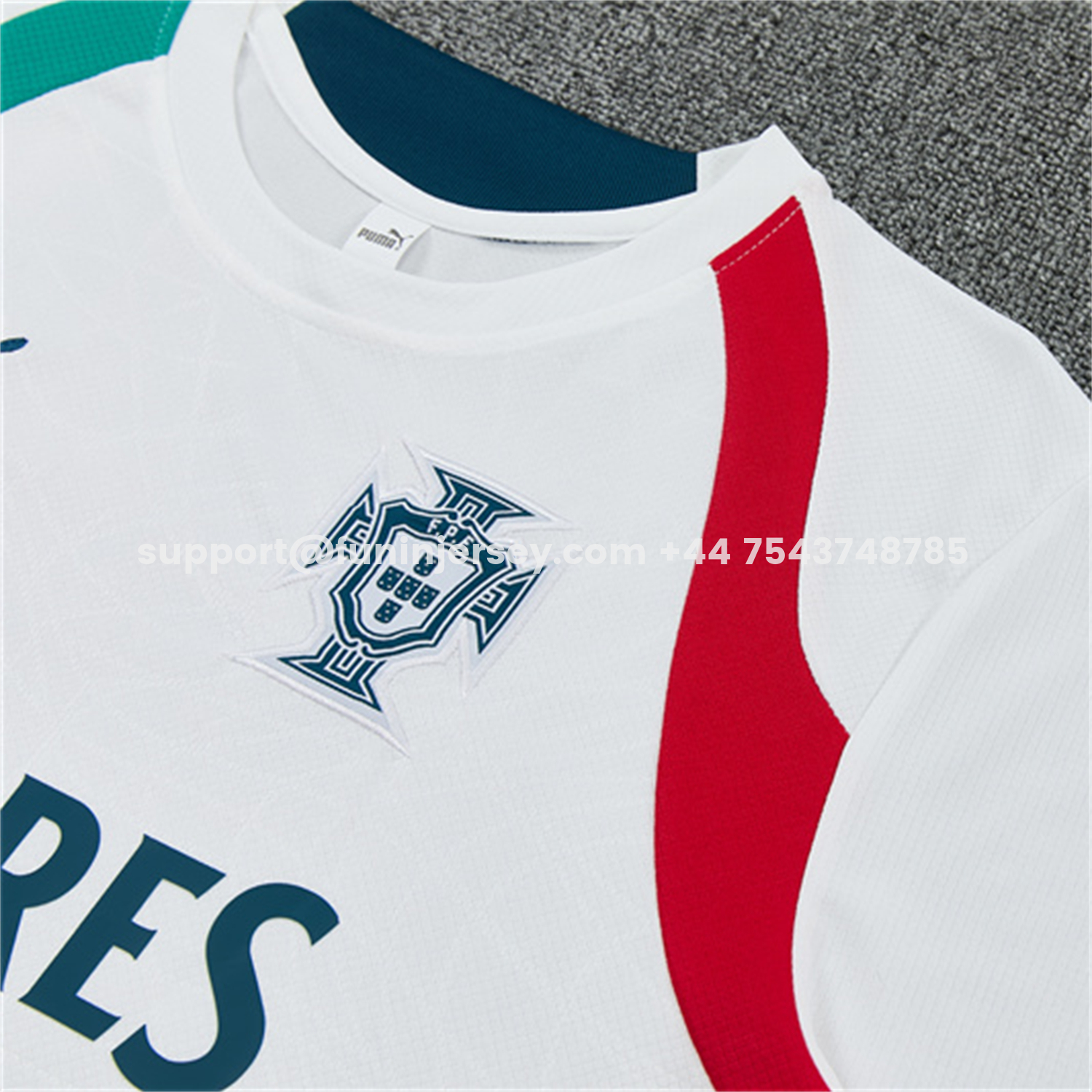Funinjersey-Portugal 2026 Kids Short-Sleeve Training Set - White With Red And Green Accents Top & Dark Blue Pants