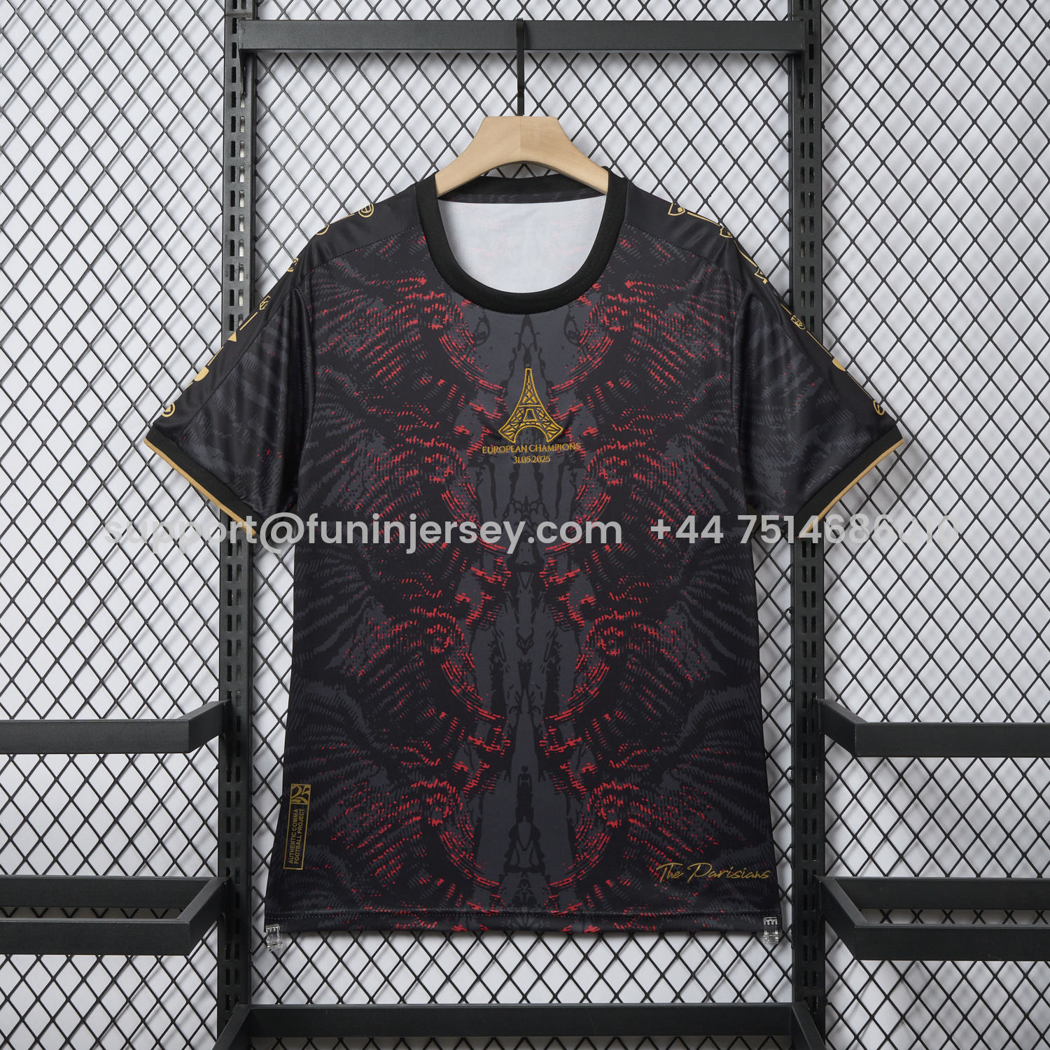 Funinjersey-Paris Saint-Germain PSG 25-26 Champions League Commemorative Edition Black Red Eiffel Tower T-shirts