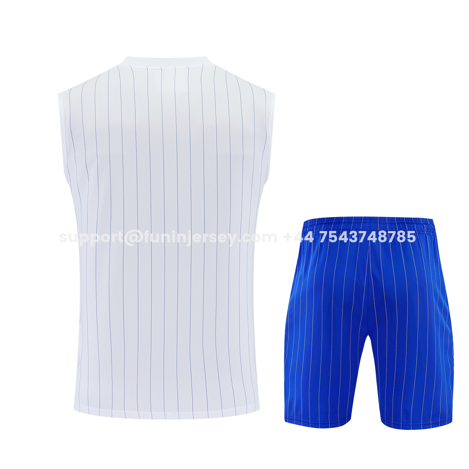 Funinjersey-C.H.E.L.S.E.A 25-26 Retro Style Vest Training Set - White Top & Blue Stripes Pants