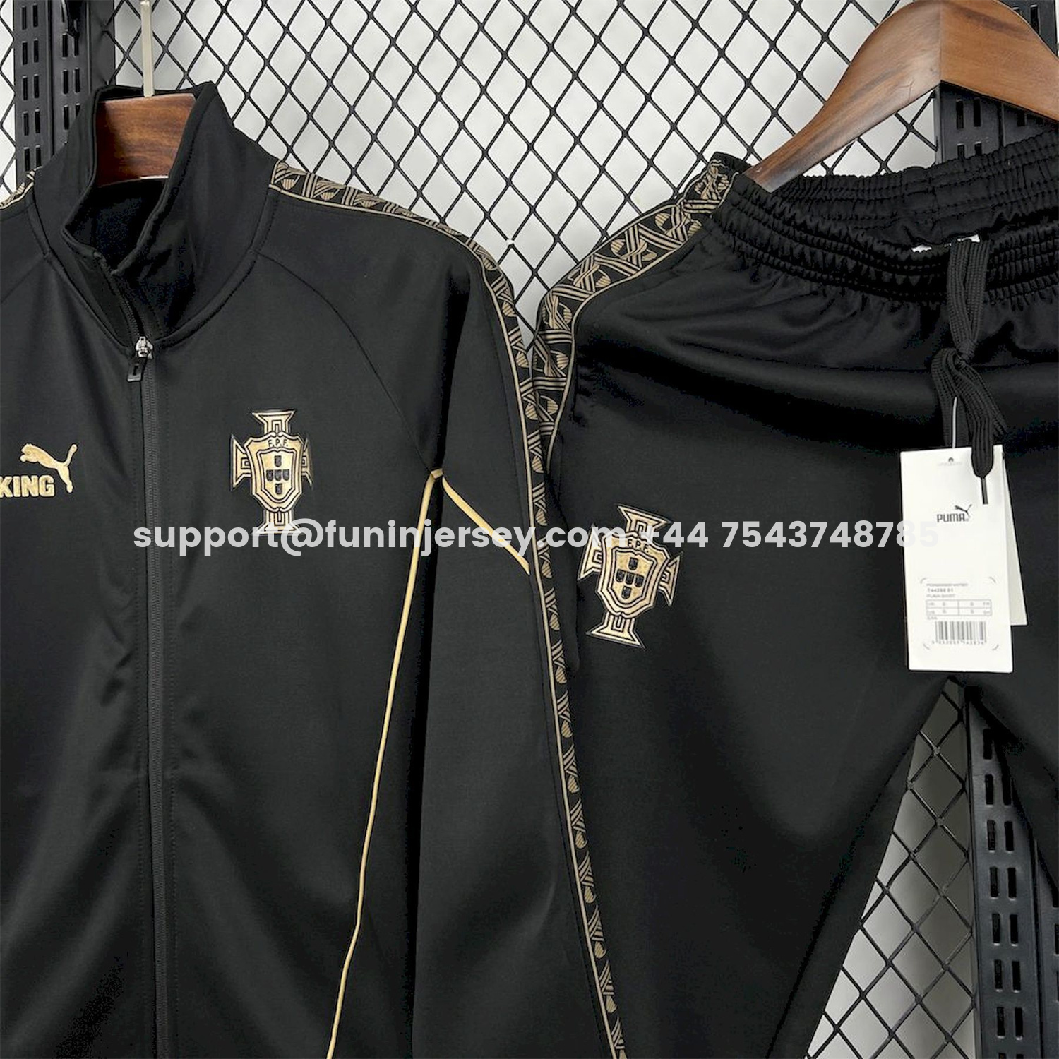 Funinjersey-Portugal 25-26 Eusebio Special Windbreaker Training Set - Black White Top and Pants
