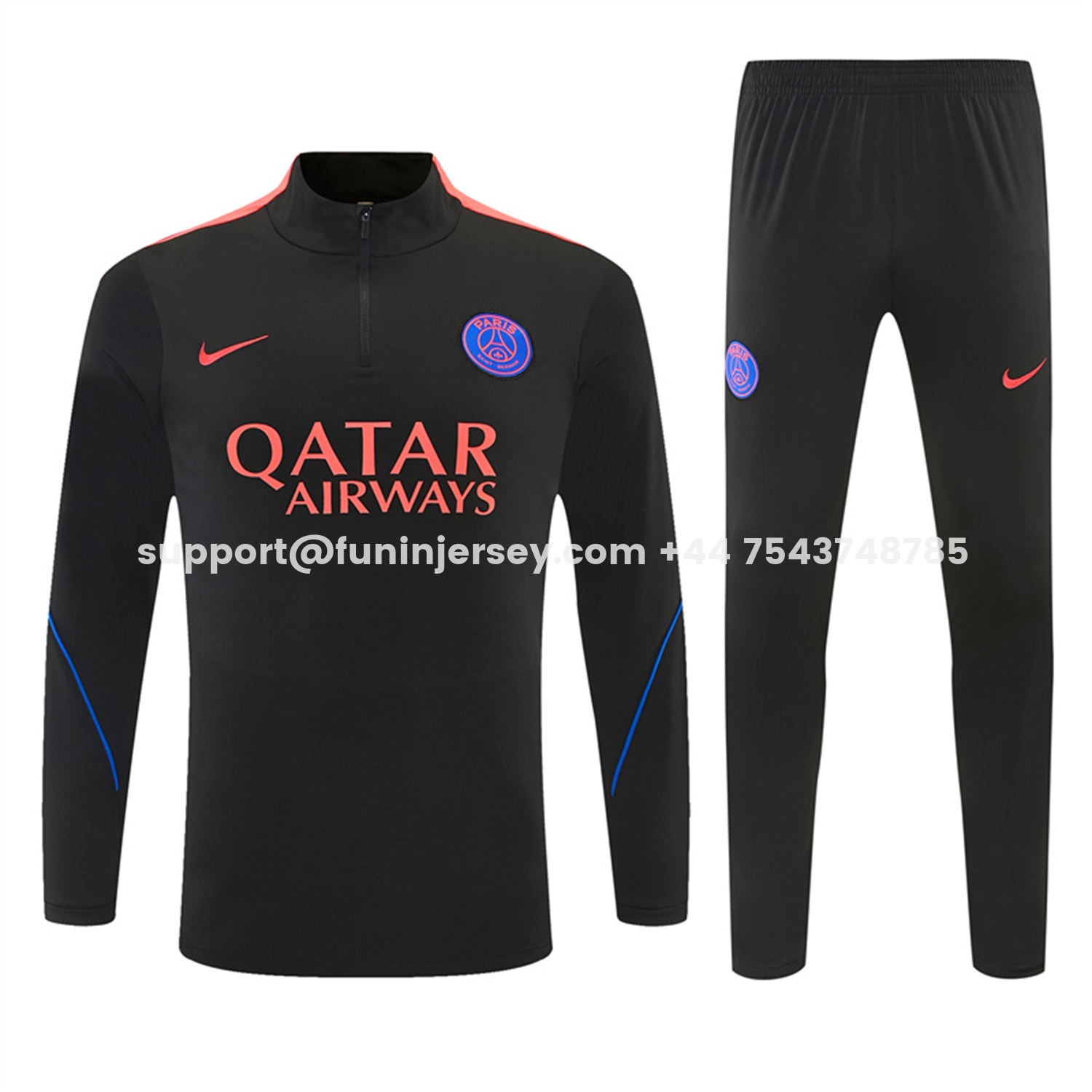 Funinjersey-Paris Saint-Germain 26-27 Kids Long Sleeves Training Set - Black With Pink Top & Pants