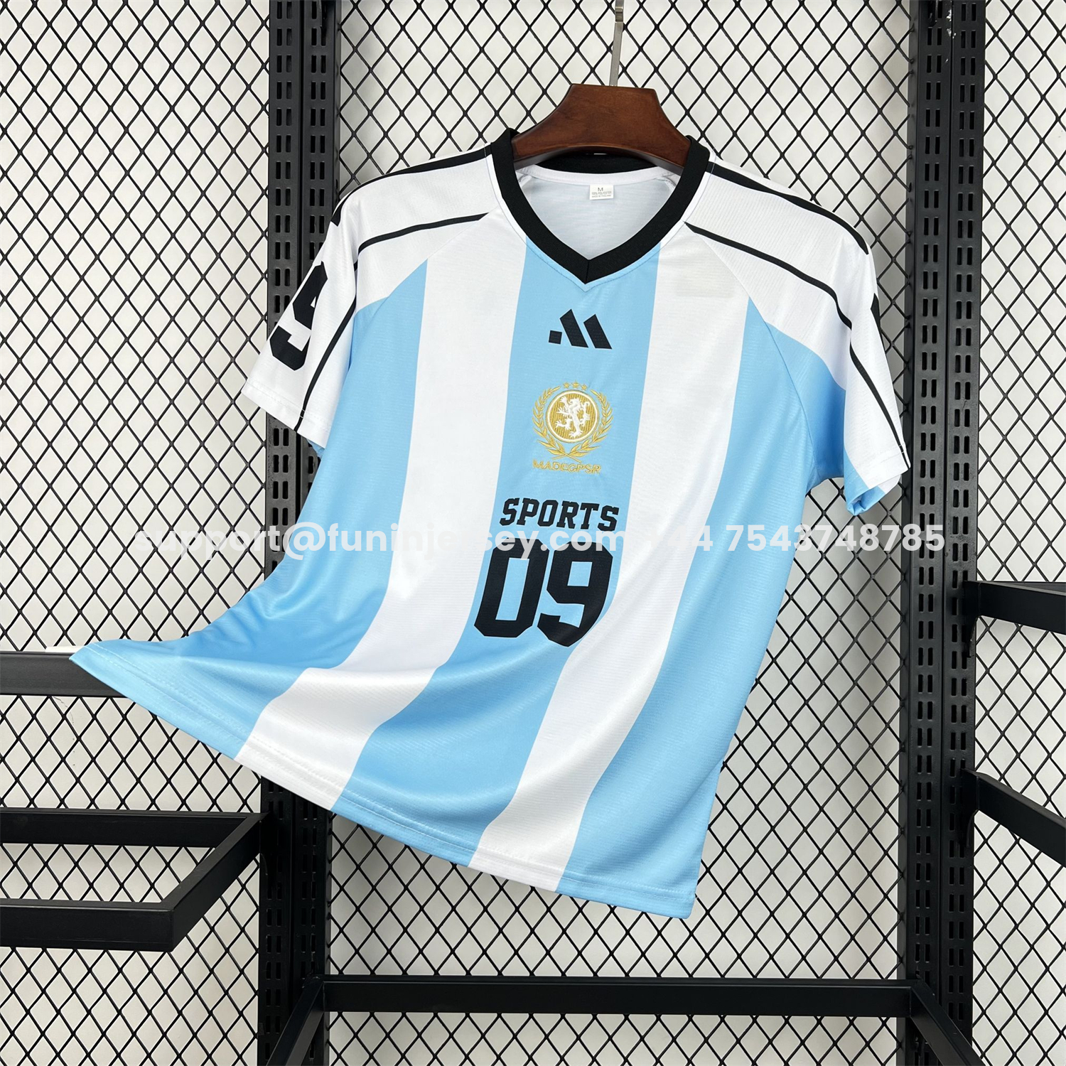 Funinjersey-Unisex Light Blue Striped 2026 World Cup Style V-Neck Soccer Jersey - Fans Version