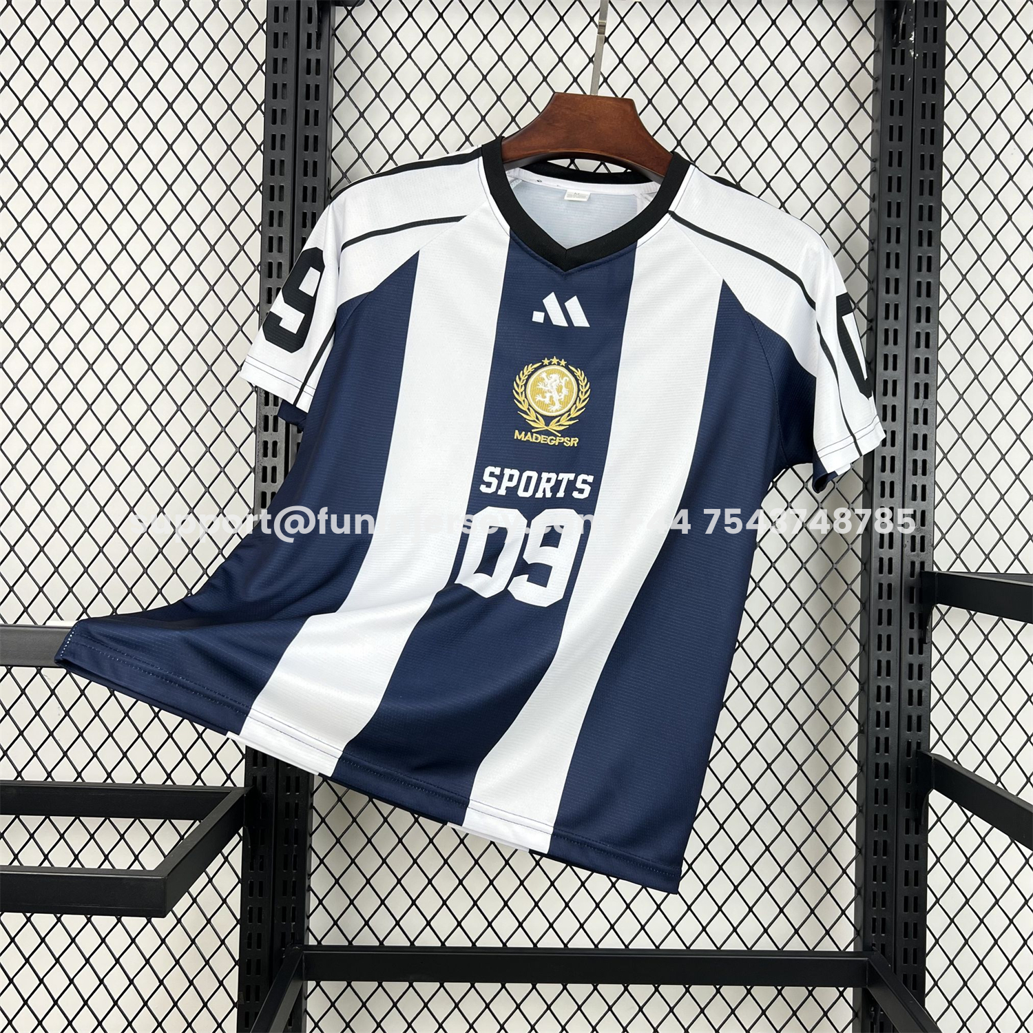 Funinjersey-Unisex Deep Blue Striped 2026 World Cup Style V-Neck Soccer Jersey - Fans Version