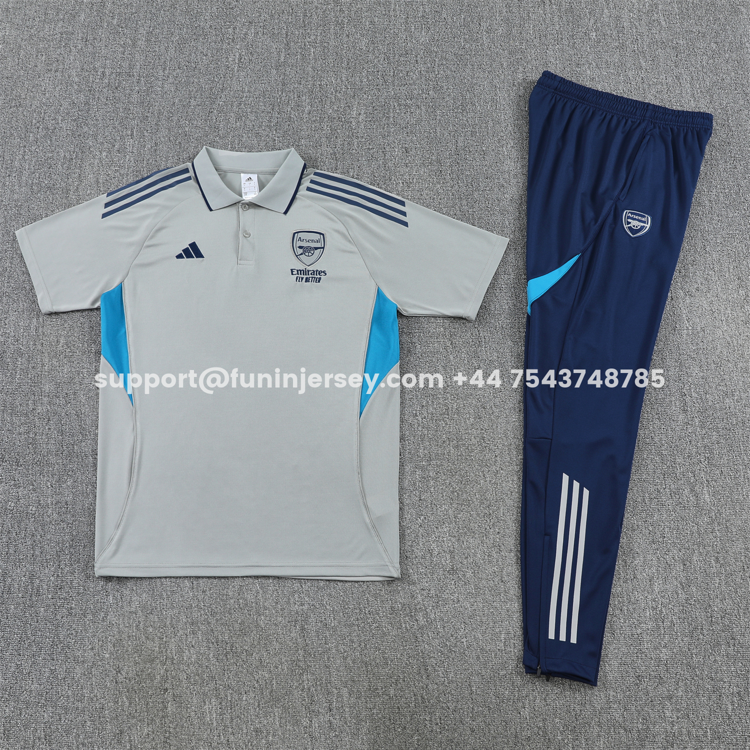 Funinjersey-Arsenal 25-26 POLO Short-Sleeve Training Set - Grey Top and Deep Blue Pants