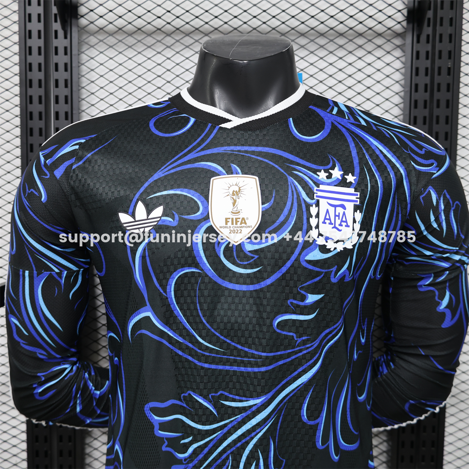 Funinjersey-Argentina 2026 Away Deep Blue Long Sleeves Jersey - Player Version