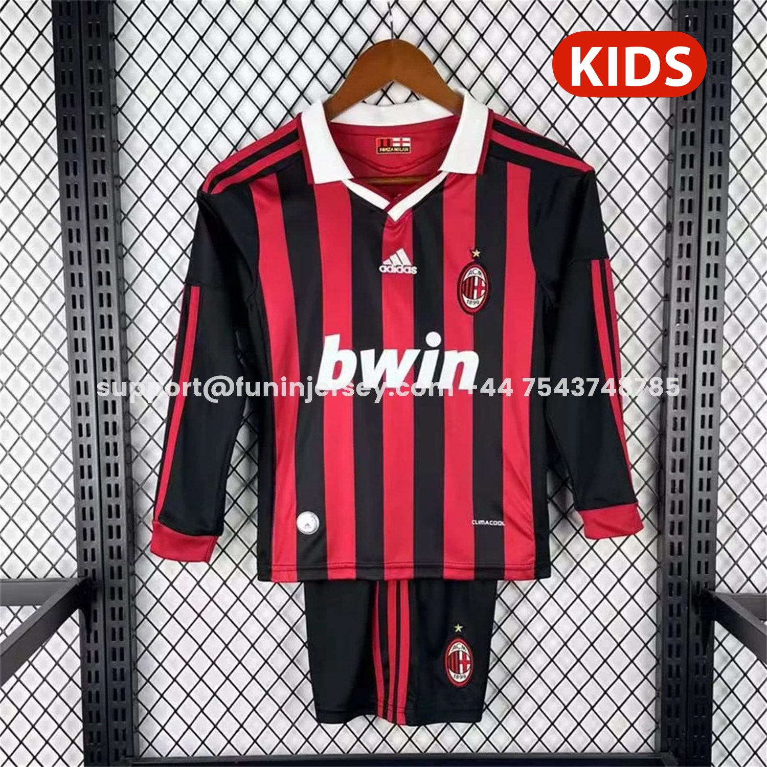 Funinjersey-Retro AC Milan 2009-10 Home Red Long Sleeves Kids Kit