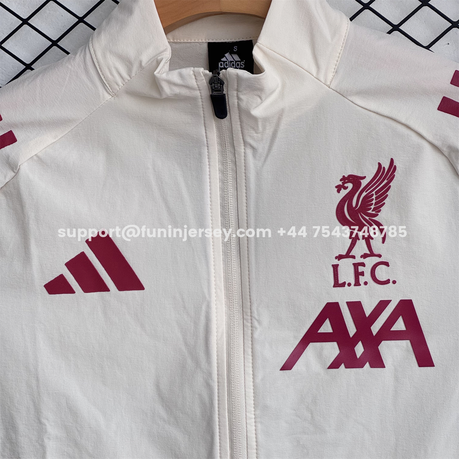 Funinjersey-Liver.pool 25-26 Hooded Windbreaker Training Set - Cream Top & Black Pants