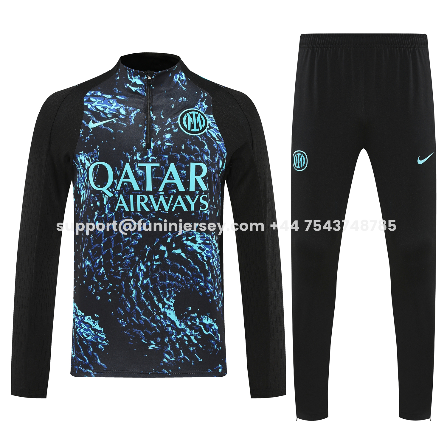 Funinjersey-Inter Milan 25-26 Long Sleeve Training Set - Blue Dragon Scales Top & Black Pants